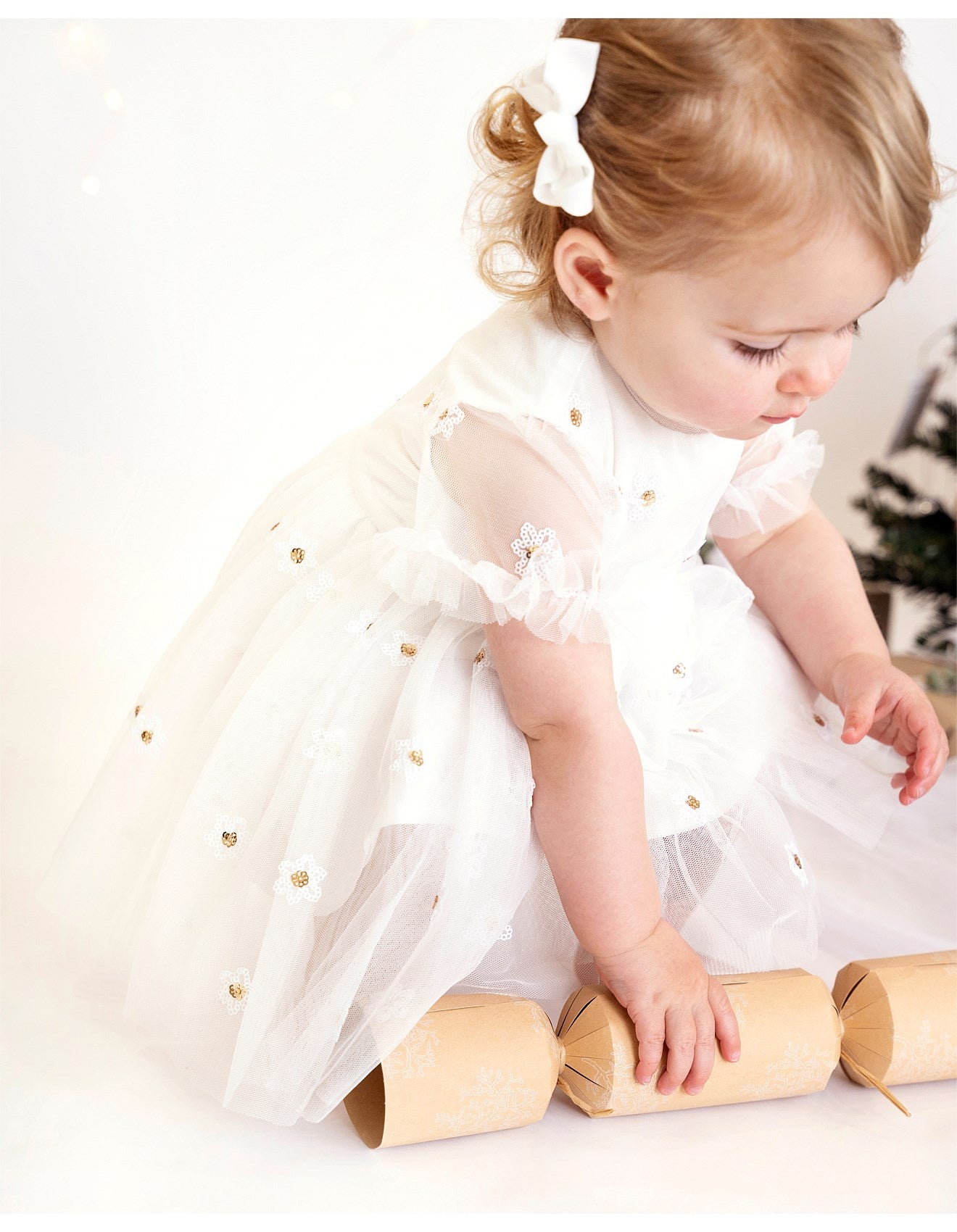 Bebe Festive White Sequin Daisy Dress
