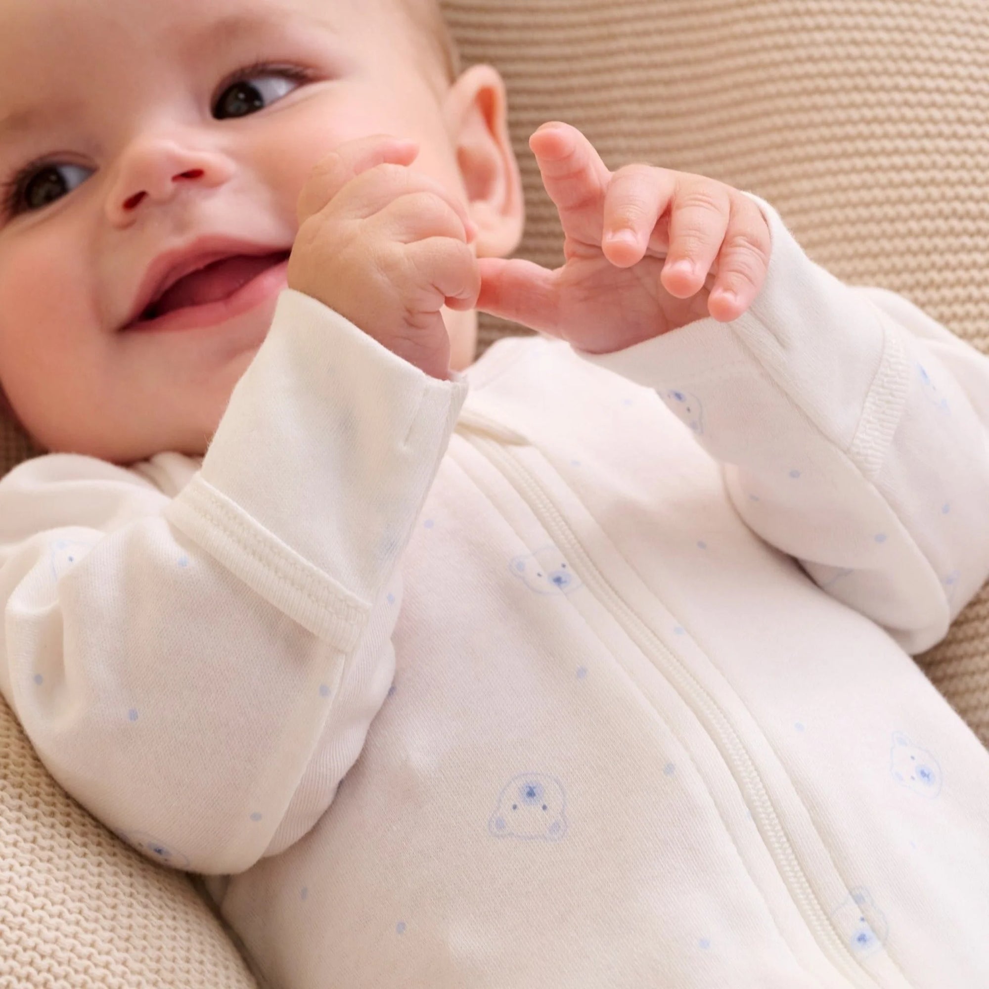 Purebaby Pale Blue Bear Pack Zip Growsuit &amp; Hat Set