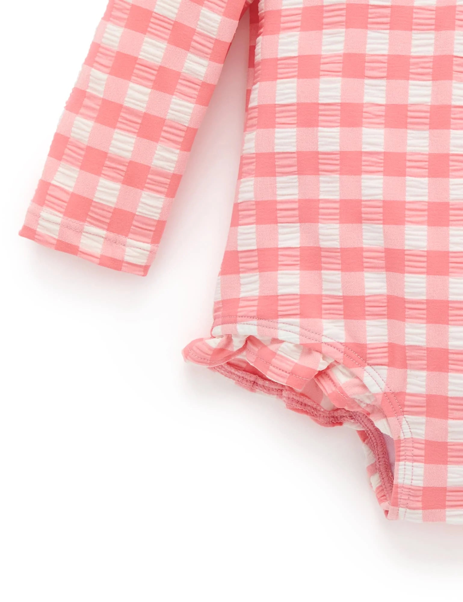 Purebaby Pomegranate Gingham Frilly Long Sleeve Swimsuit