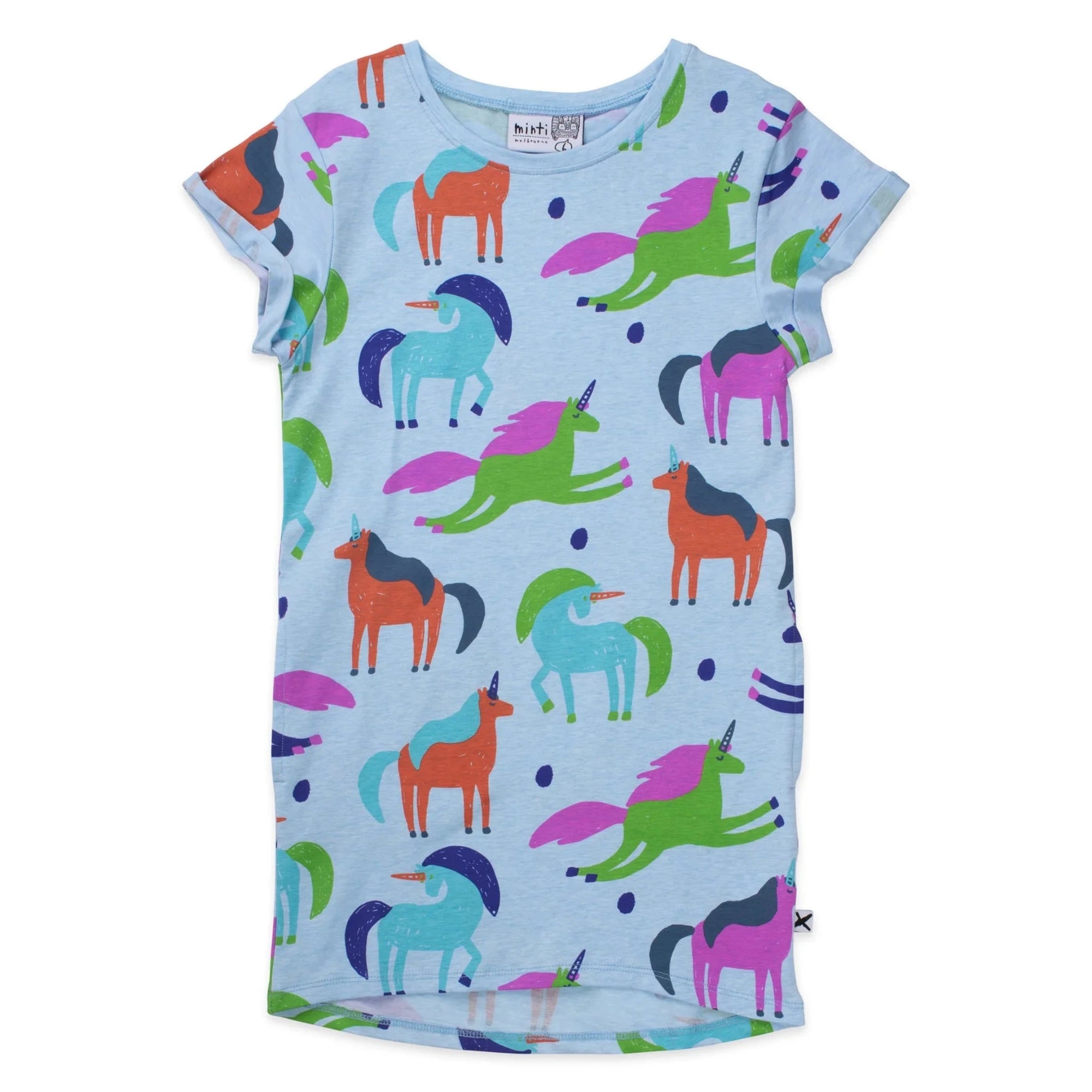 Minti Dancing Unicorns Dress Cornflower Marle