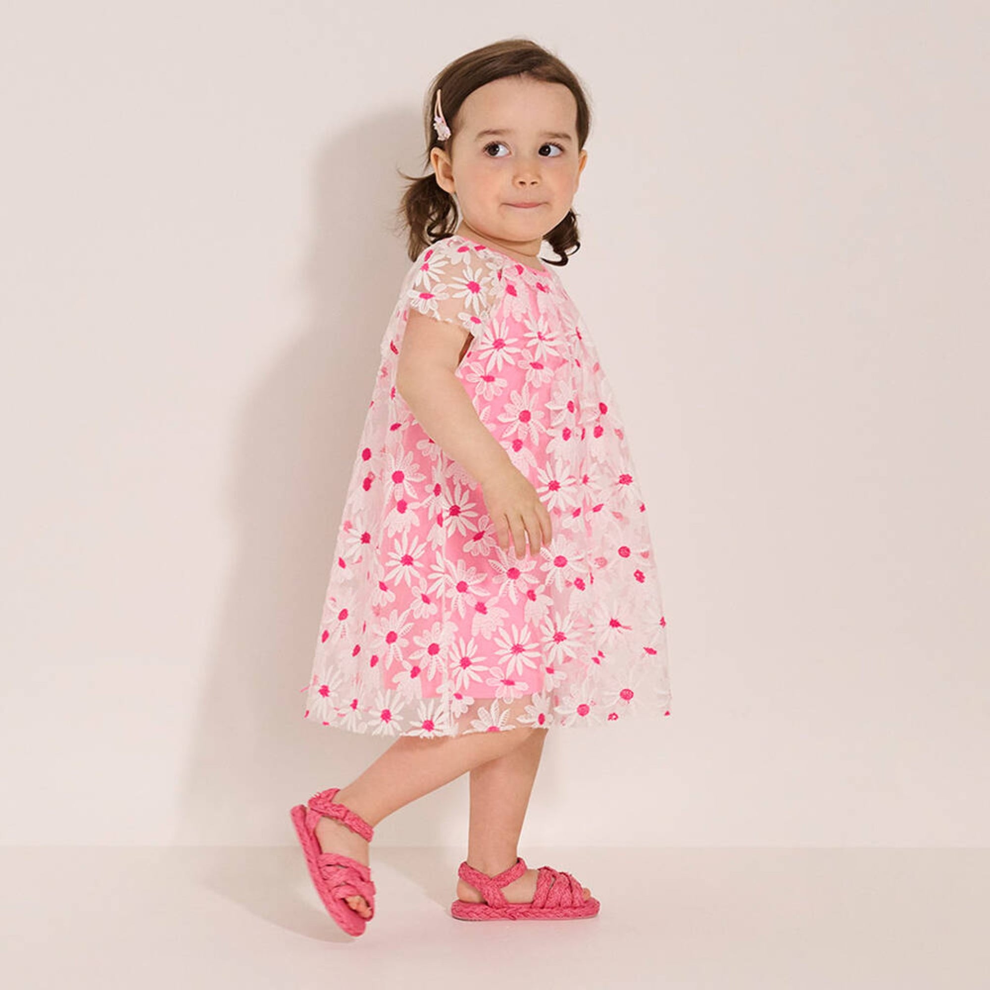 Hatley Neon Pink Daisy Tulle Dress - Neon Pink