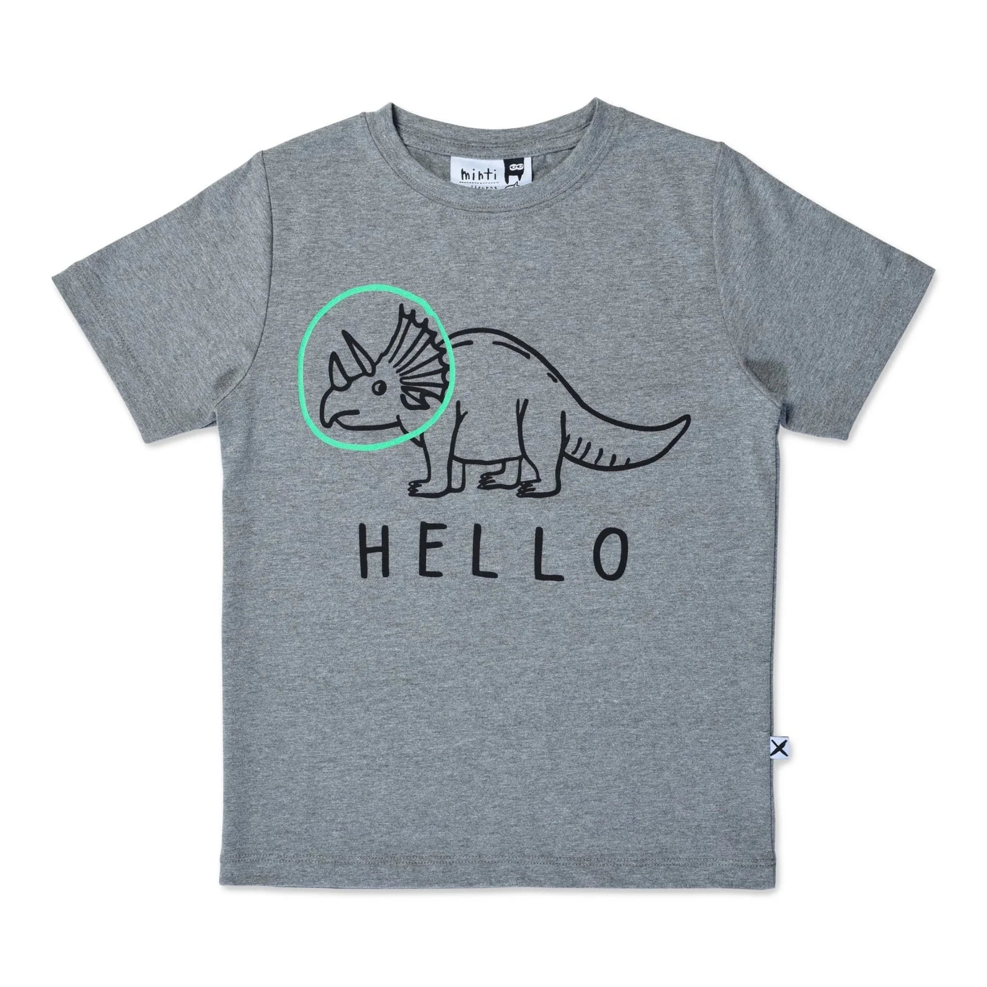 Minti Hello Bye Dinos Tee Charcoal Marle