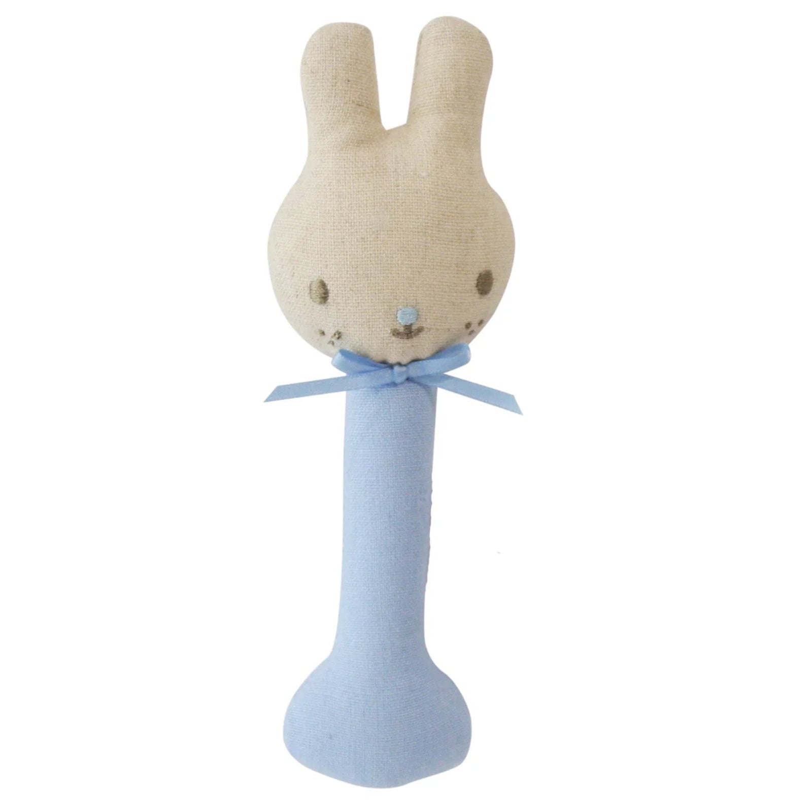 Alimrose Linen Bunny Stick Rattle Blue