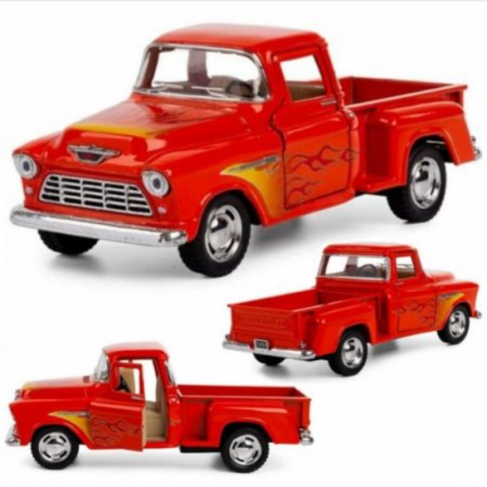 1955 Chevy Stepside Pick Up with Printing Die Cast Pull Back Car - Assorted Colours