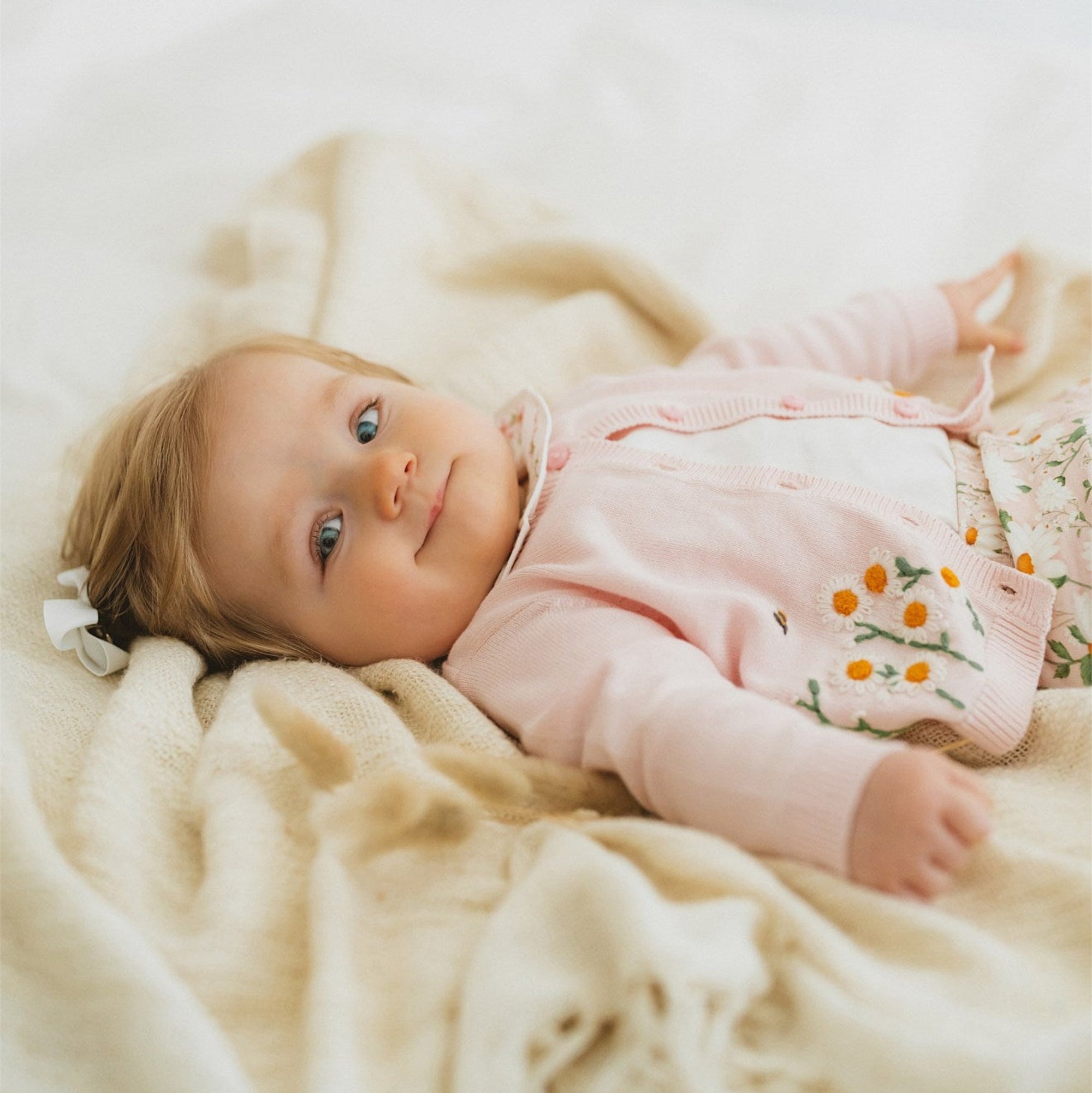 Bebe Tess Organic Hand Embroidered Cardigan - Pale Pink