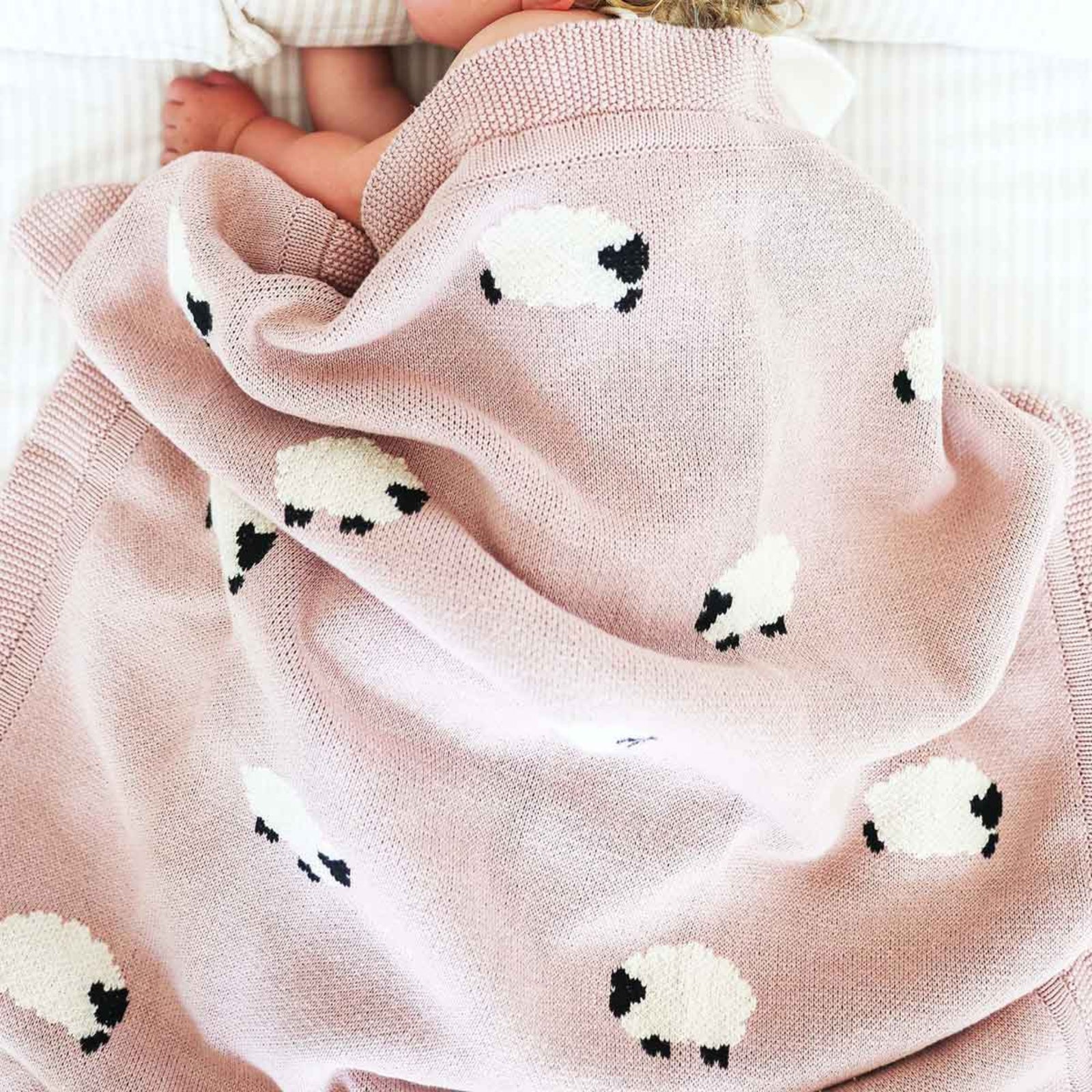 Alimrose Baa Baa Organic Knit Blanket -Pink