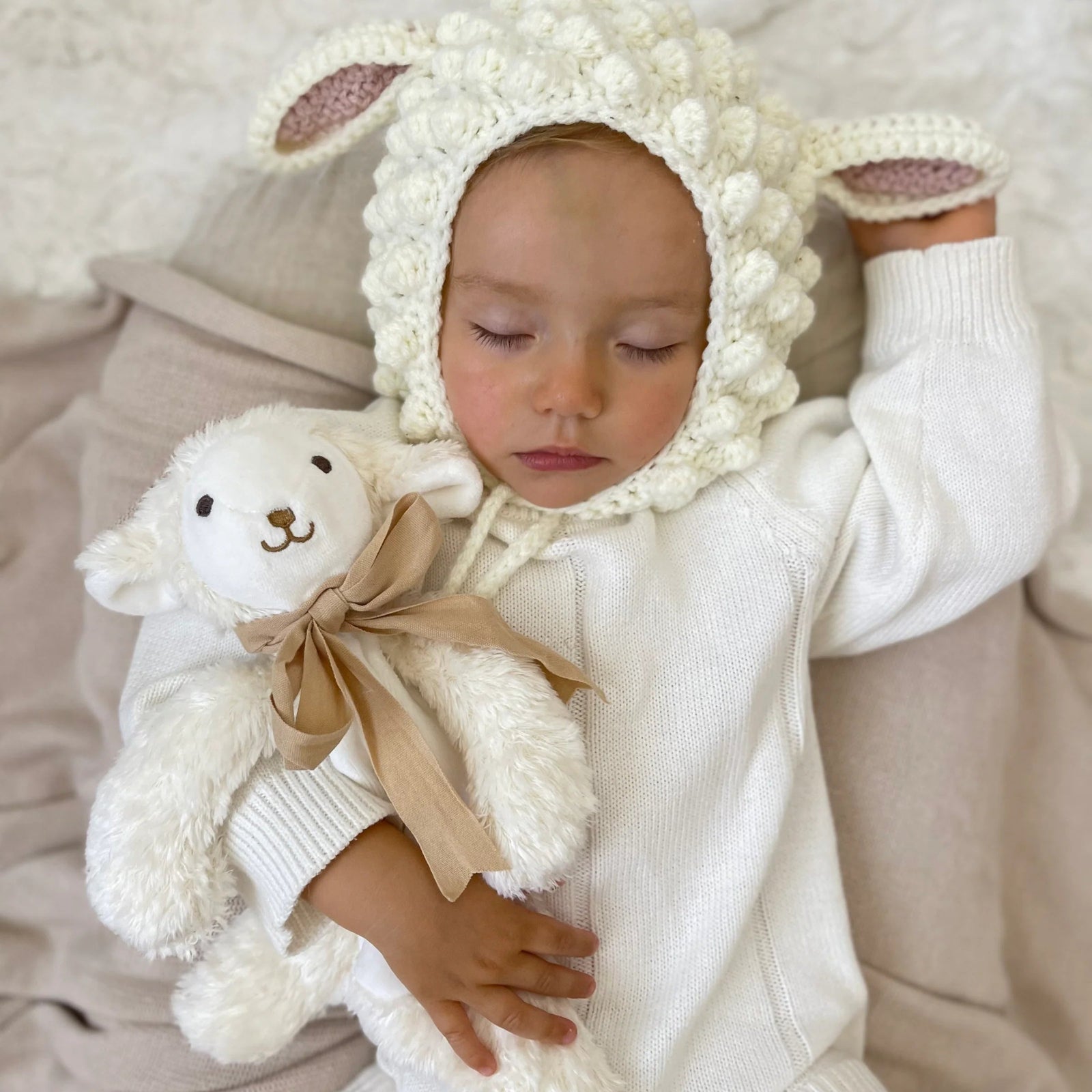 Maud n Lil Classic Organic Cotton Lamb Comforter Toy - Biscuit / Cream