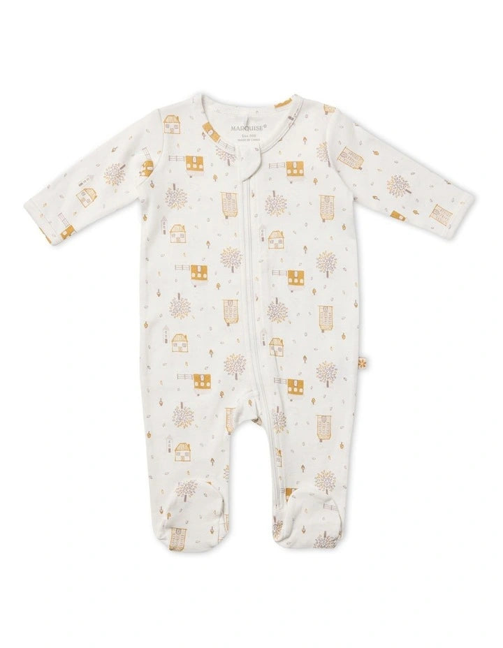 Marquise Farmhouse Zip Growsuit in Cream with Mustard Print