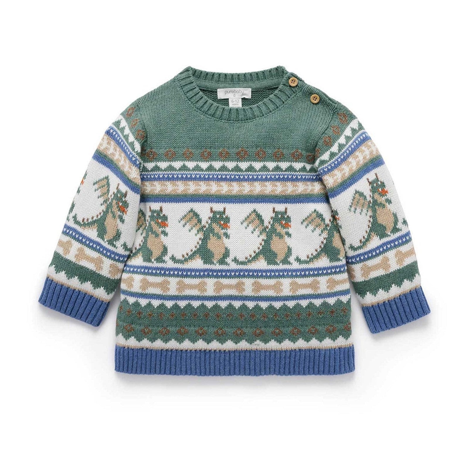 Purebaby Dragon Fairisle Jumper -  Dragon Jacquard