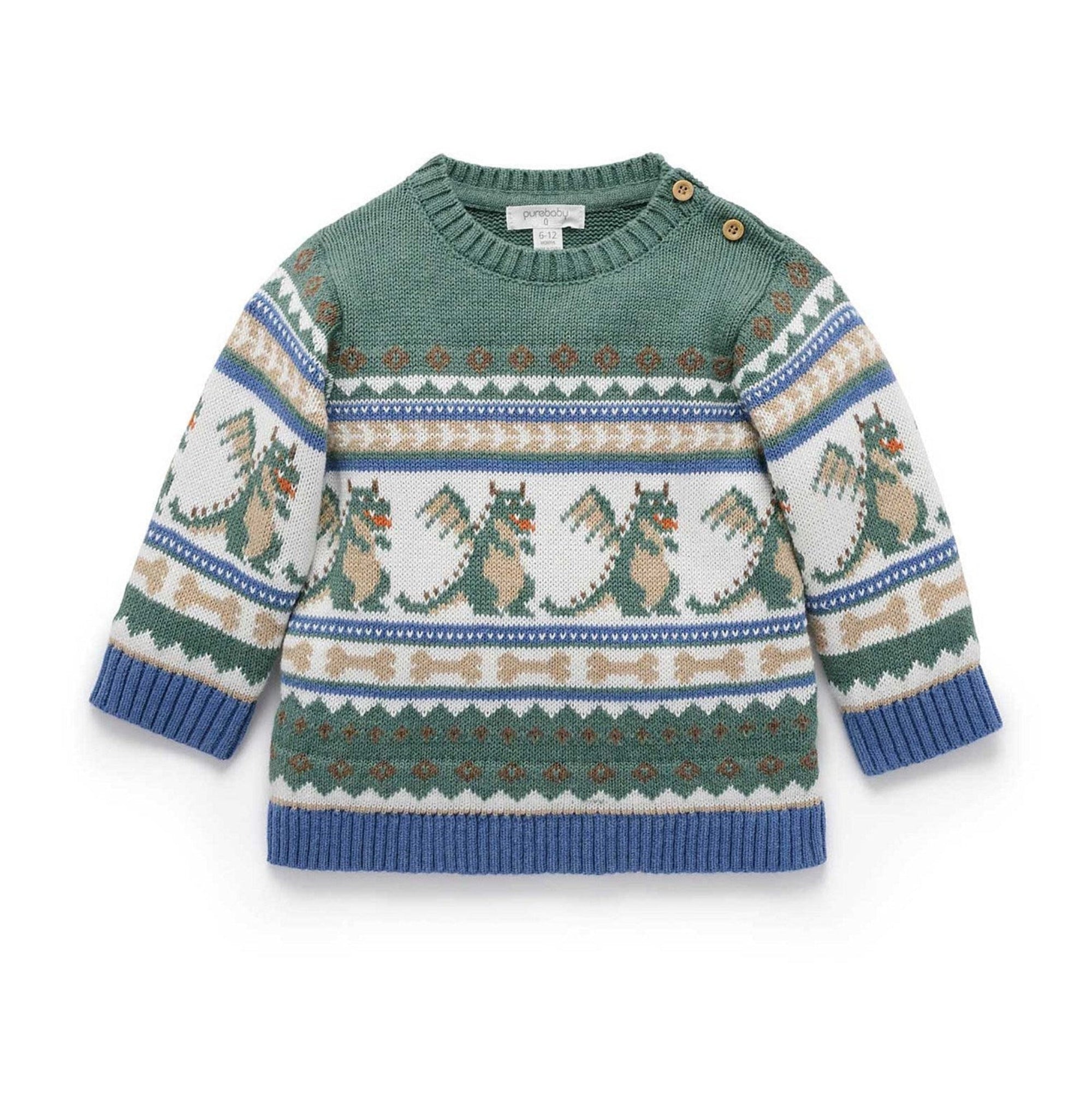 Purebaby Dragon Fairisle Jumper -  Dragon Jacquard
