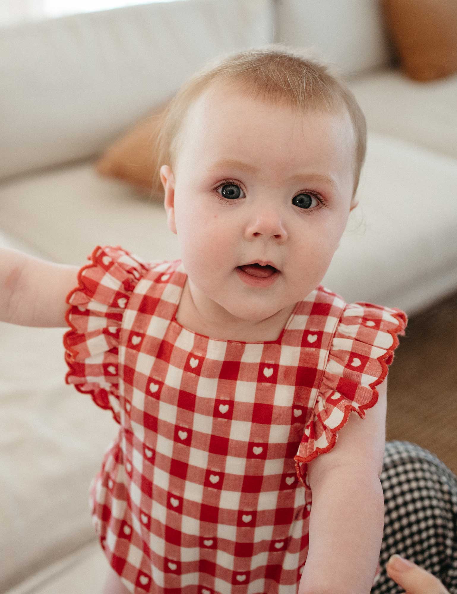 Purebaby Heart Gingham Overall Bodysuit