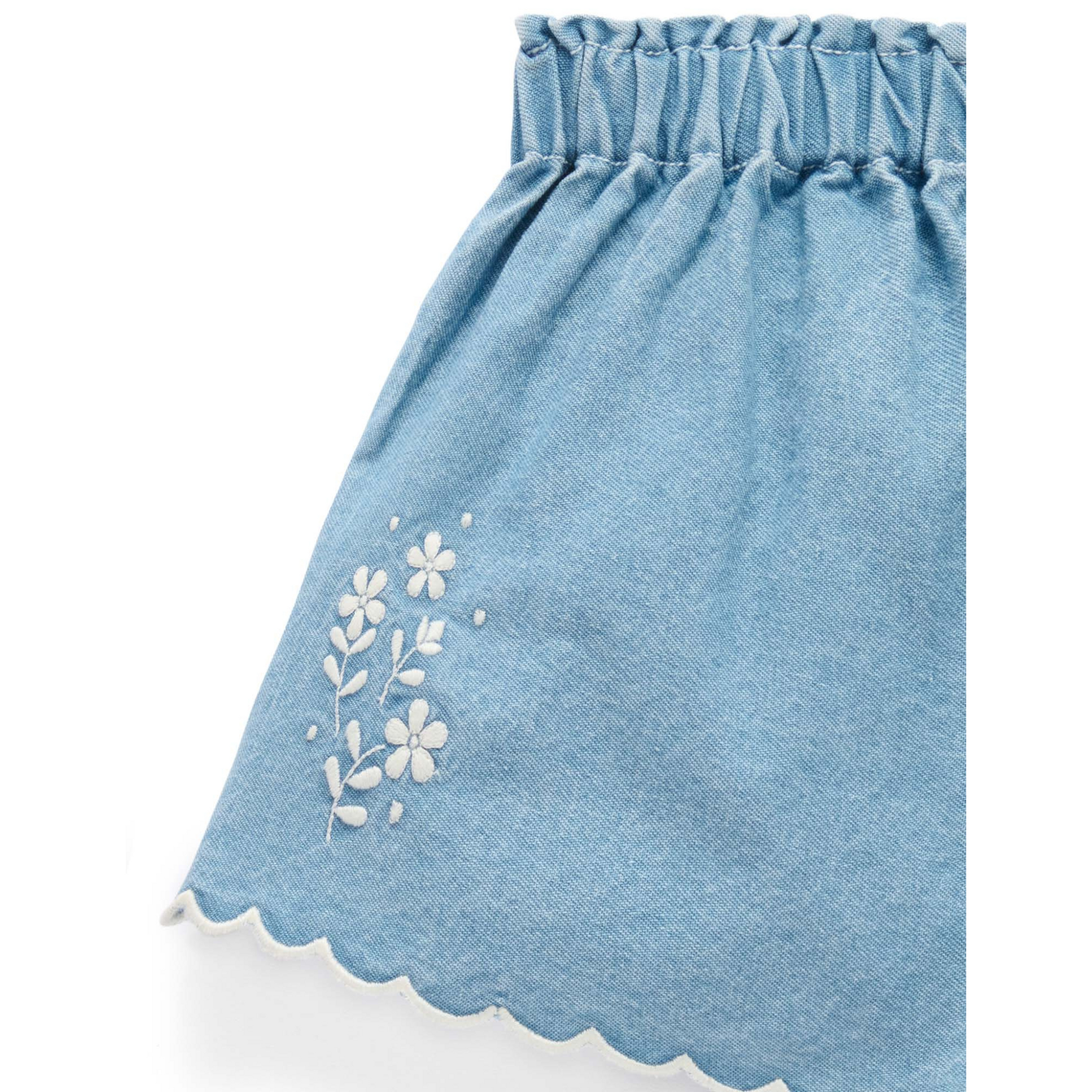 Purebaby Scalloped Denim Shorts - Faded Denim