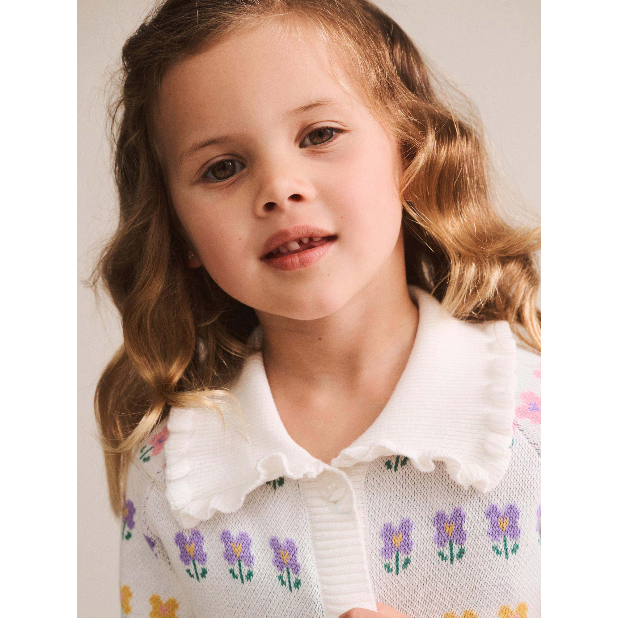 Huxbaby Flower Fields Collar Cardi - Multi Cream