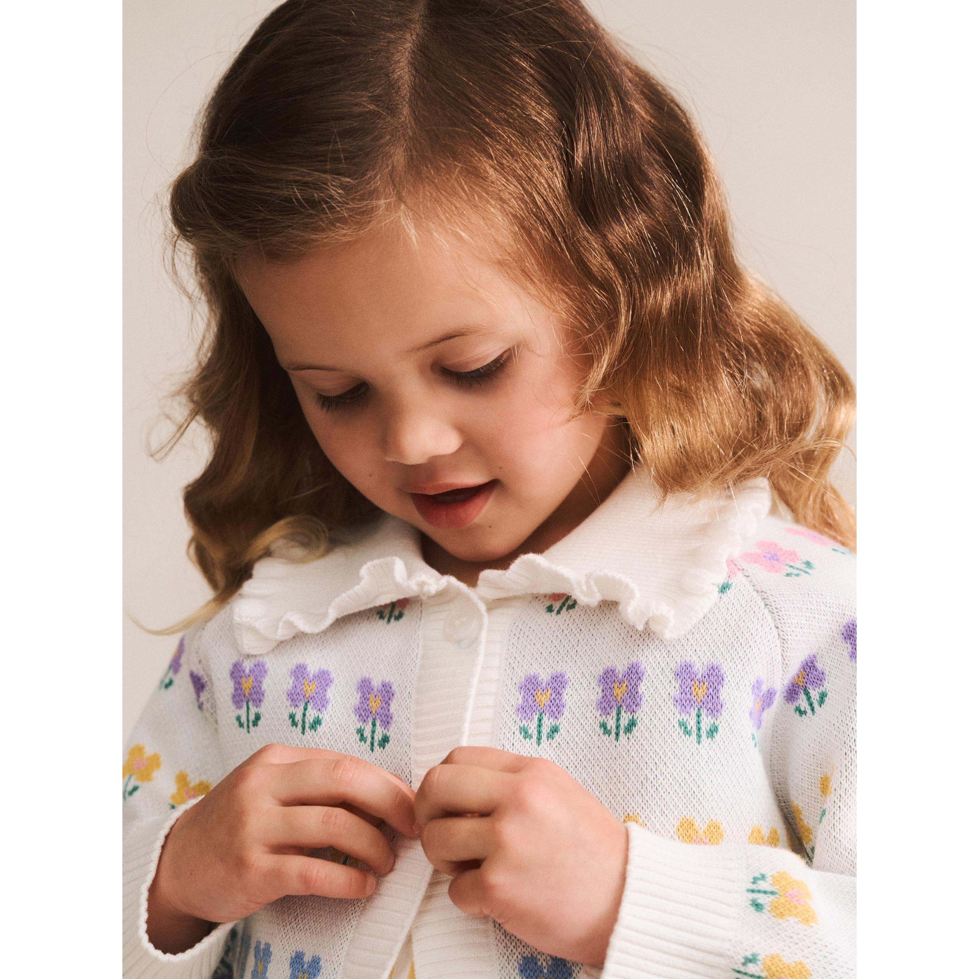 Huxbaby Flower Fields Collar Cardi - Multi Cream