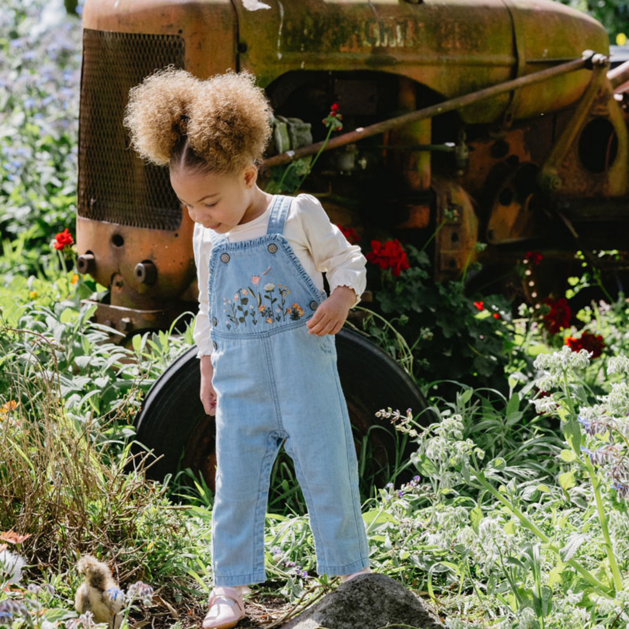 Fox & Finch Botanica Embroidered Overalls - Washed Denim