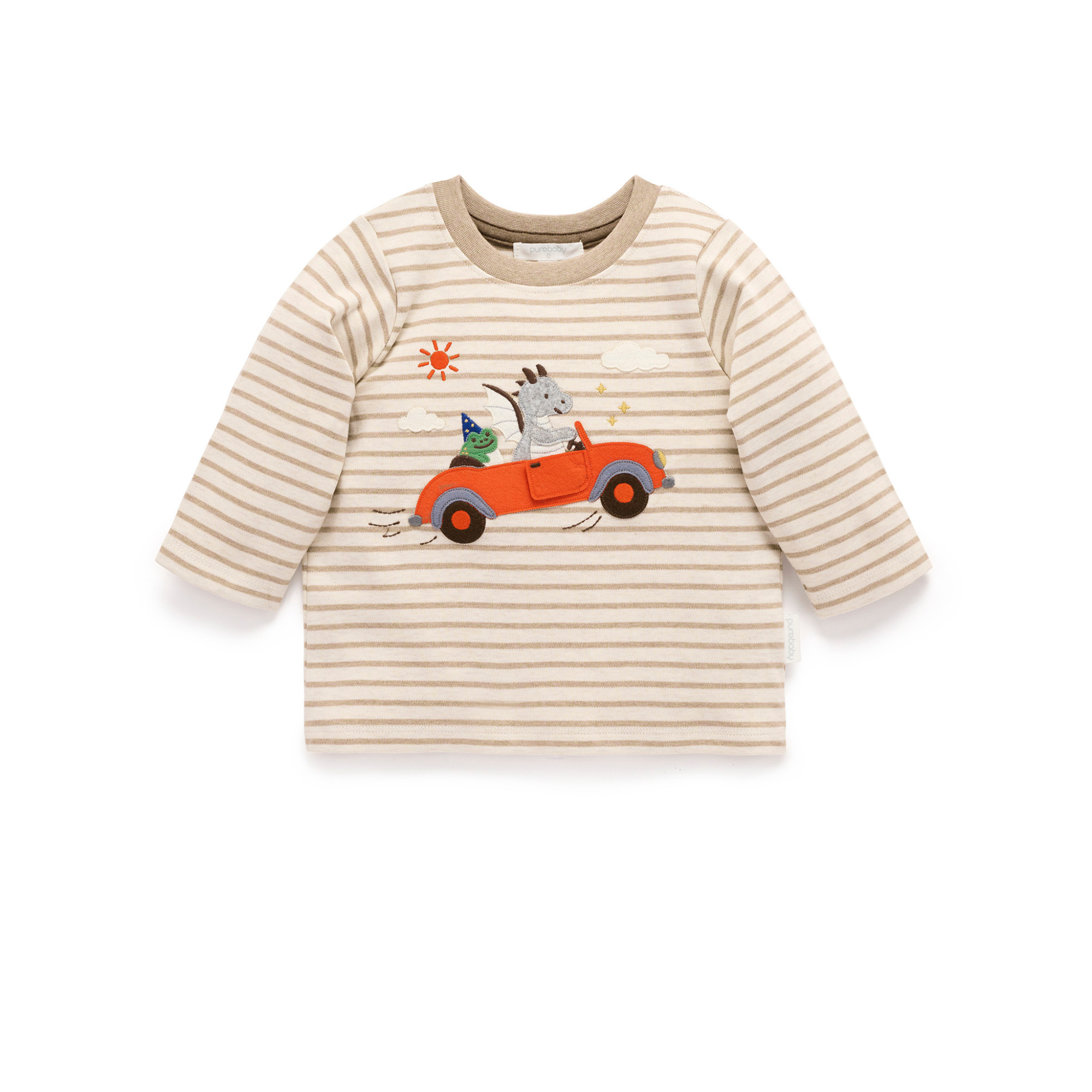Purebaby Flying Car Thick Tee -  Mushroom Stripe