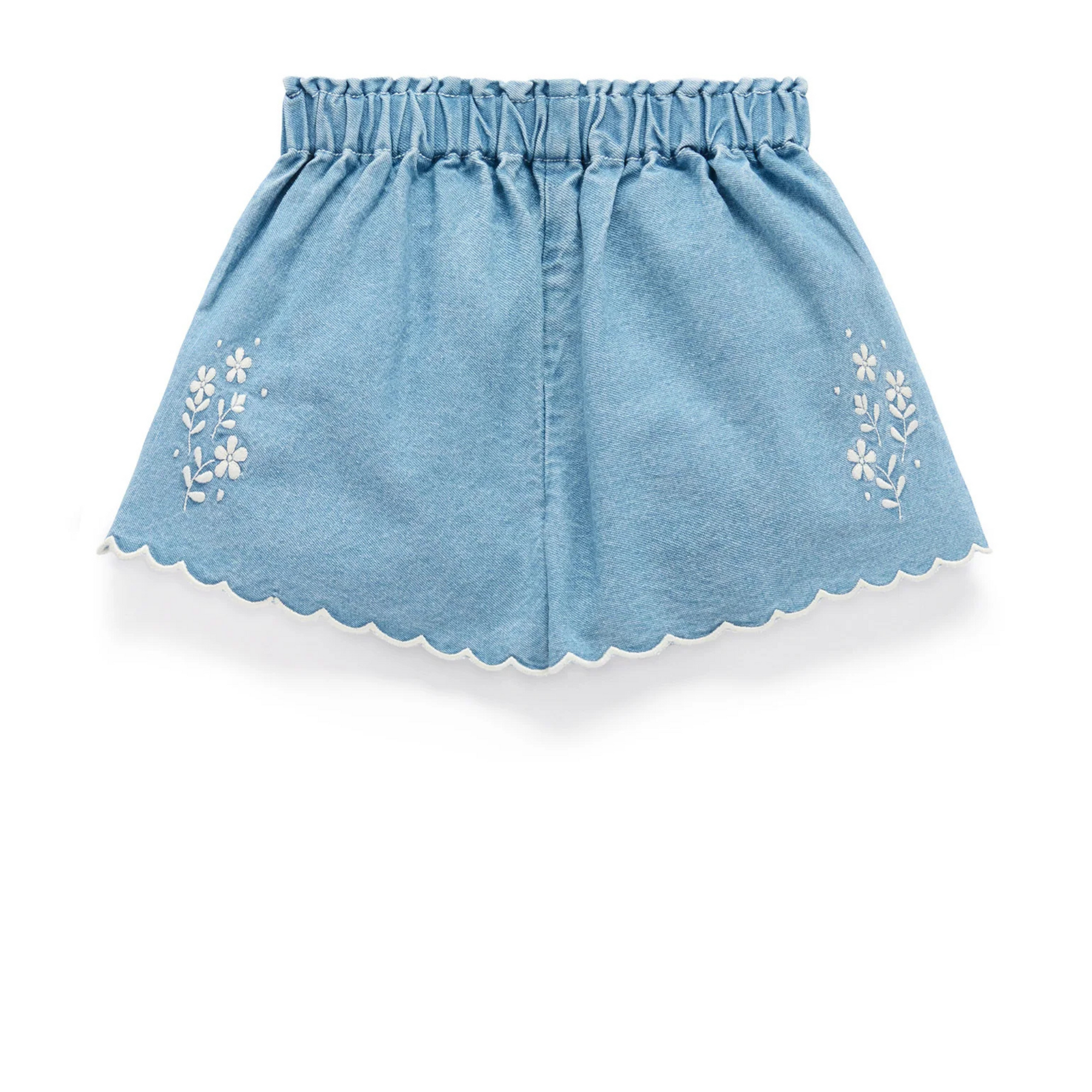 Purebaby Scalloped Denim Shorts - Faded Denim