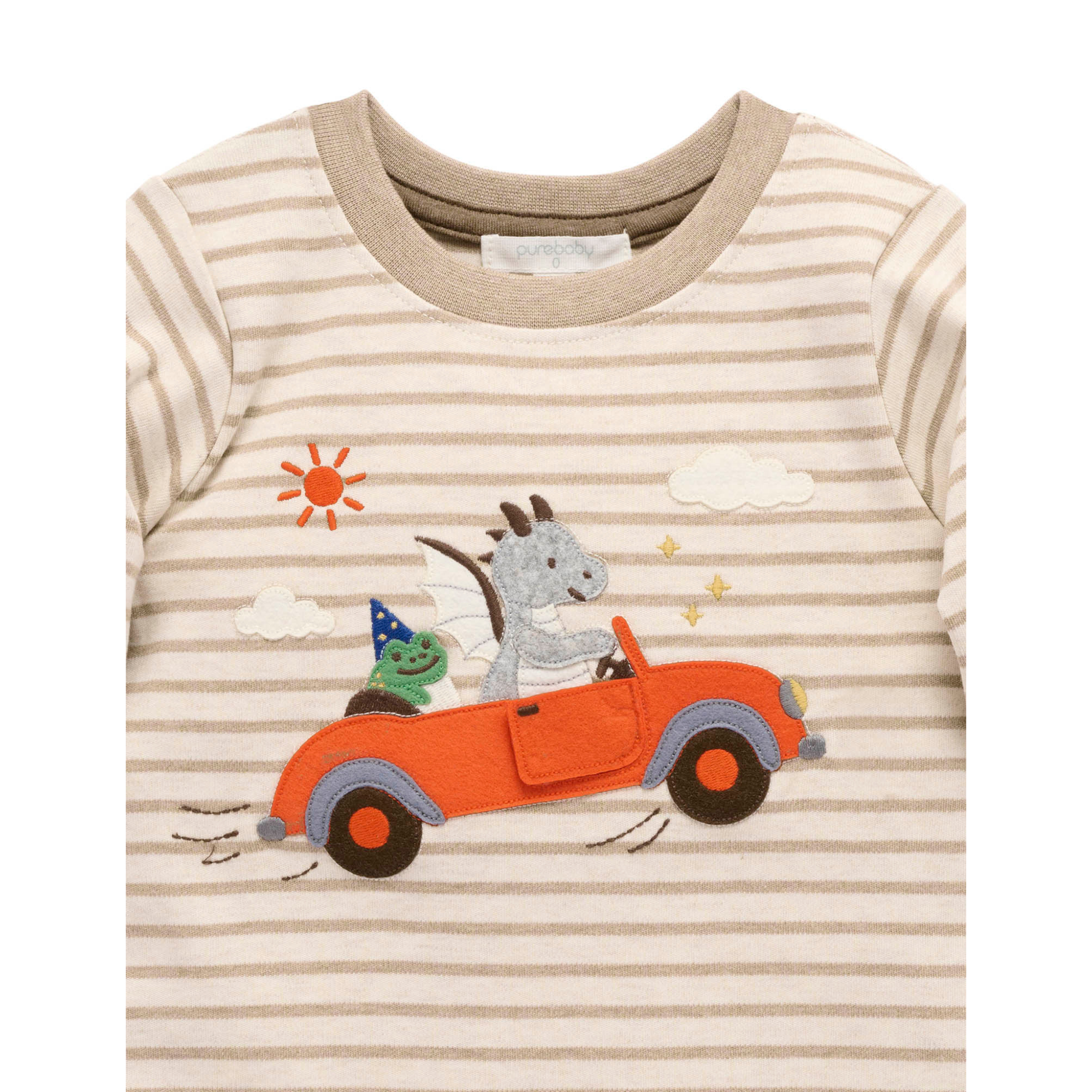 Purebaby Flying Car Thick Tee -  Mushroom Stripe