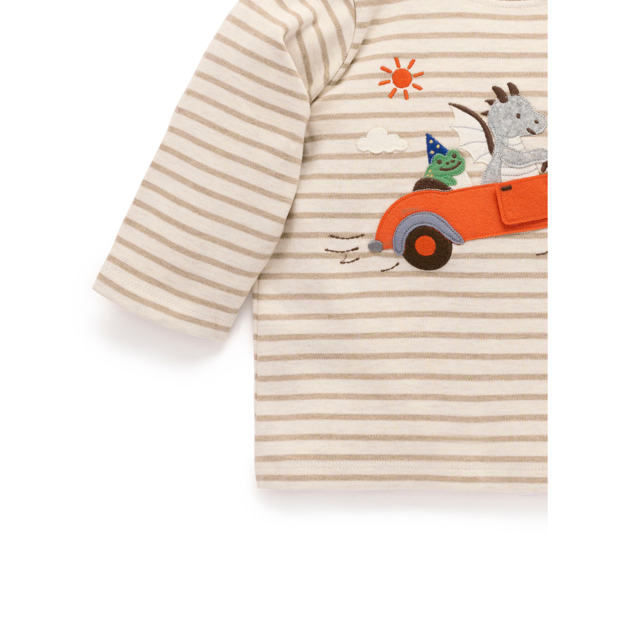Purebaby Flying Car Thick Tee -  Mushroom Stripe