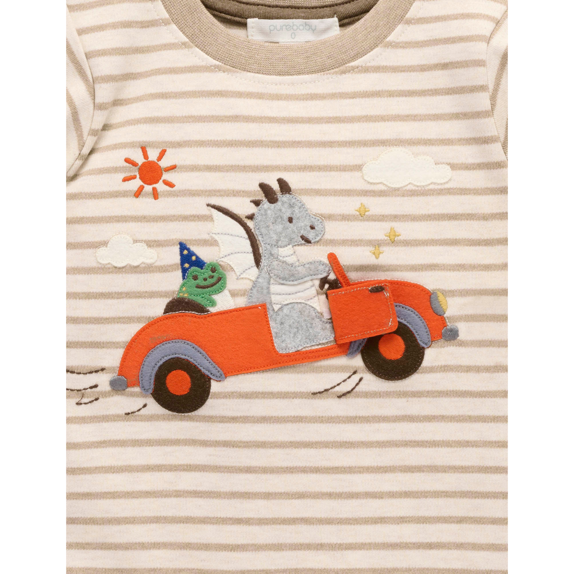 Purebaby Flying Car Thick Tee -  Mushroom Stripe