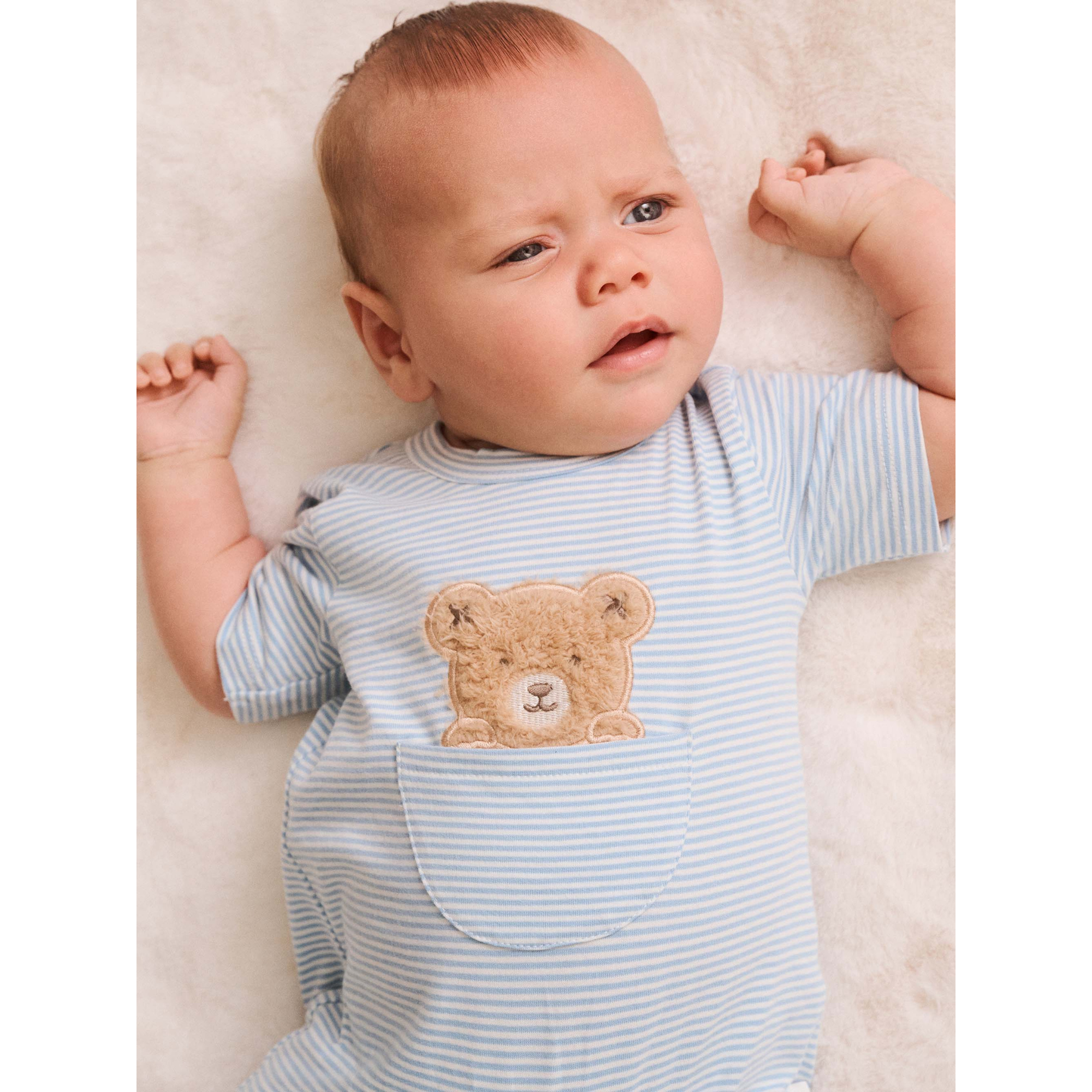 Huxbaby Peekaboo Hux Stripe Bodysuit - Baby Blue/Almond Milk