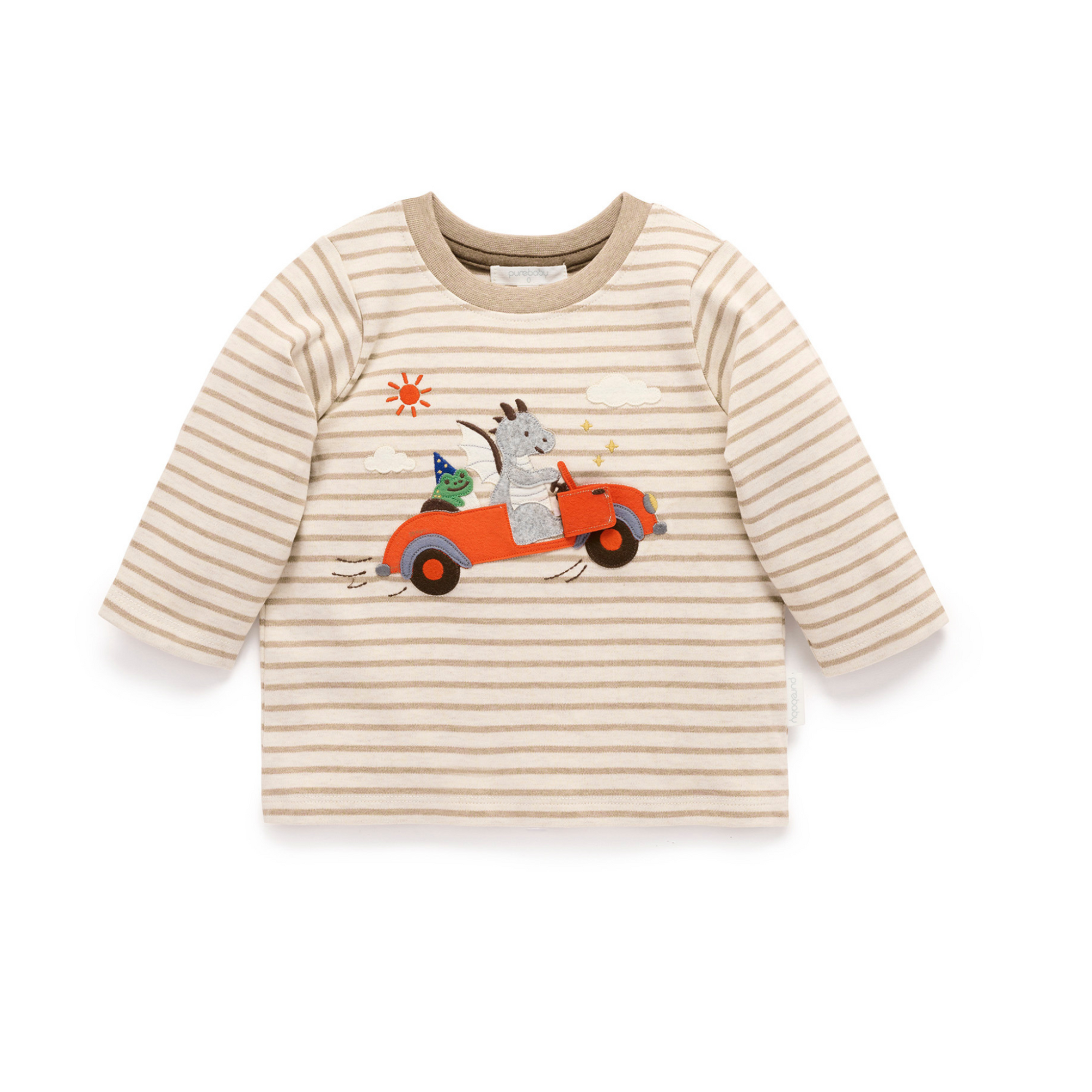 Purebaby Flying Car Thick Tee -  Mushroom Stripe