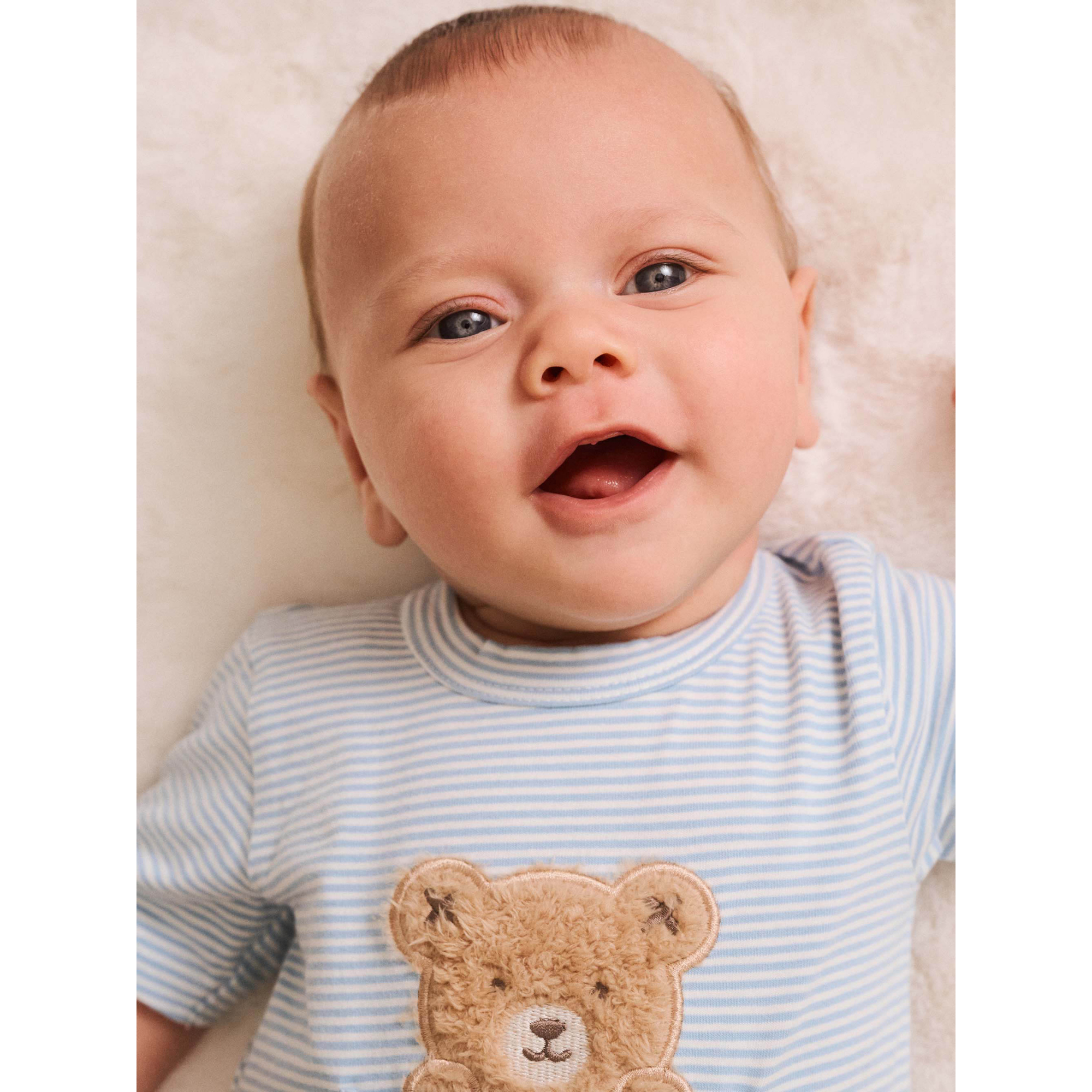 Huxbaby Peekaboo Hux Stripe Bodysuit - Baby Blue/Almond Milk