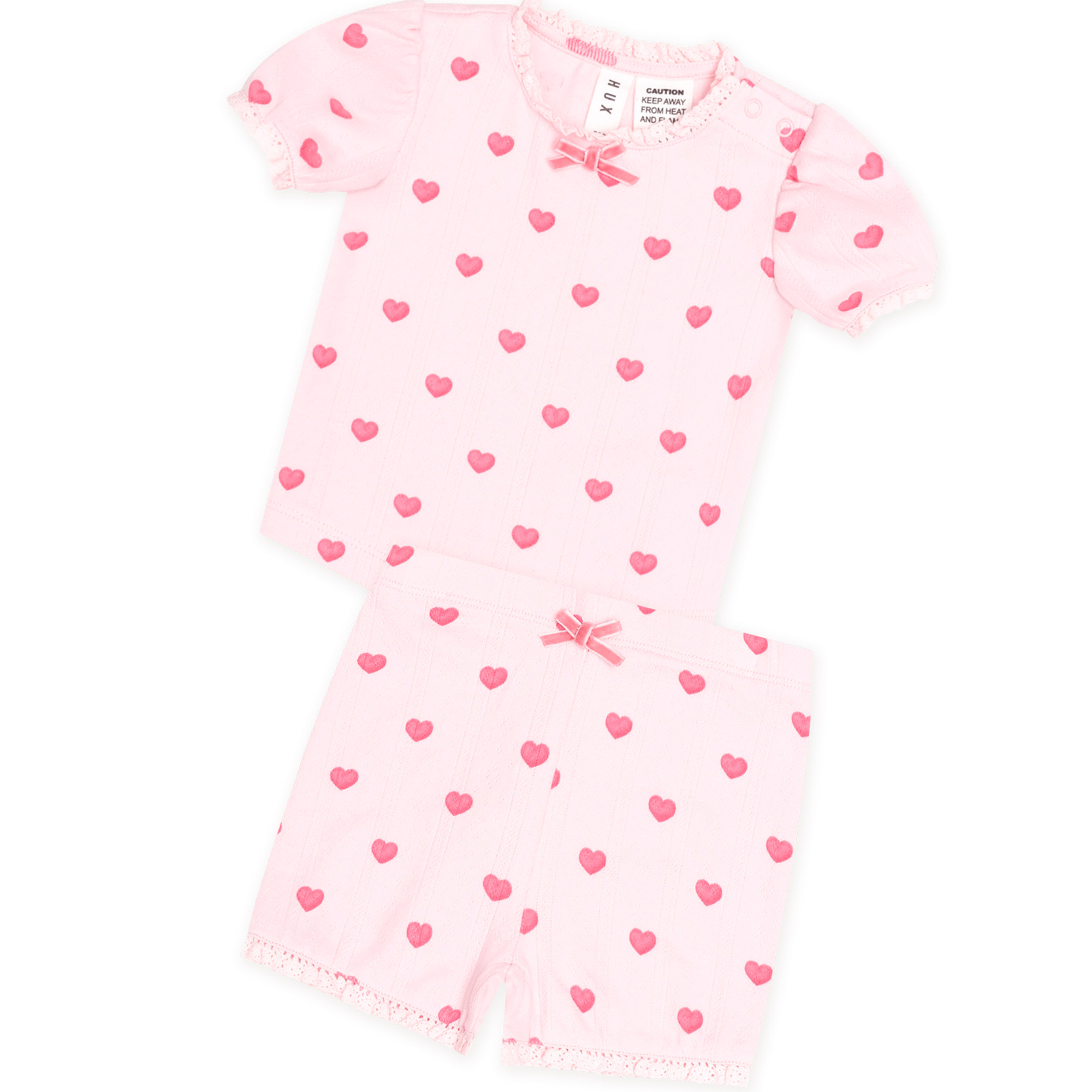 Huxbaby I Heart You Pointelle Puff Slv Pjs - Baby Pink