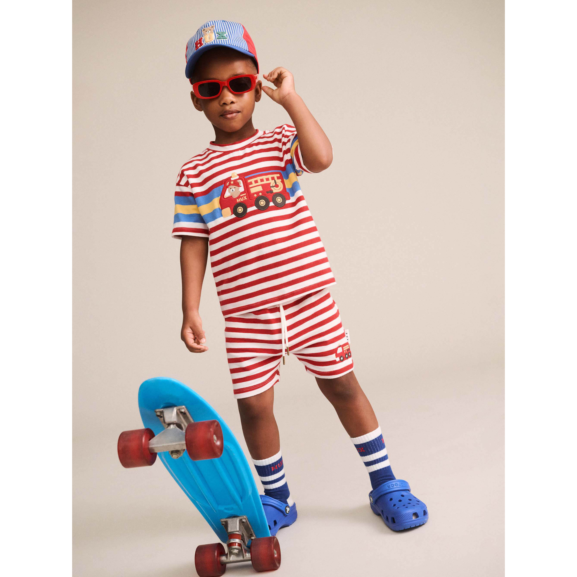 Huxbaby Fireman Hux Stripe Tee - Racer Red /Almond Milk