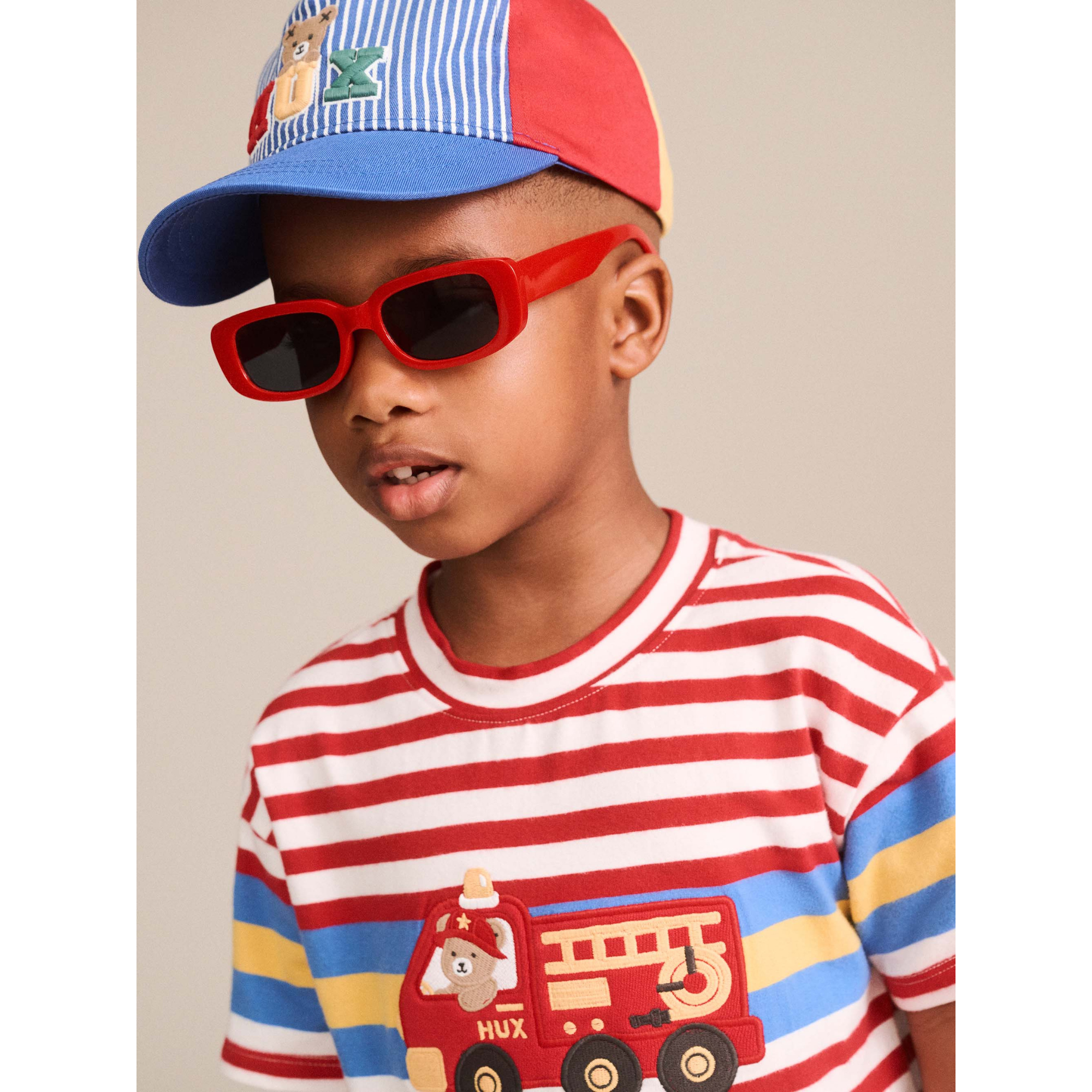 Huxbaby Fireman Hux Stripe Tee - Racer Red /Almond Milk