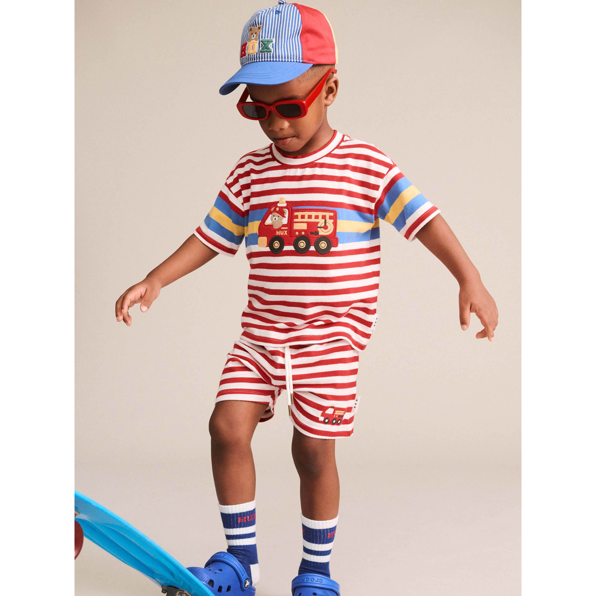 Huxbaby Fireman Hux Stripe Tee - Racer Red /Almond Milk