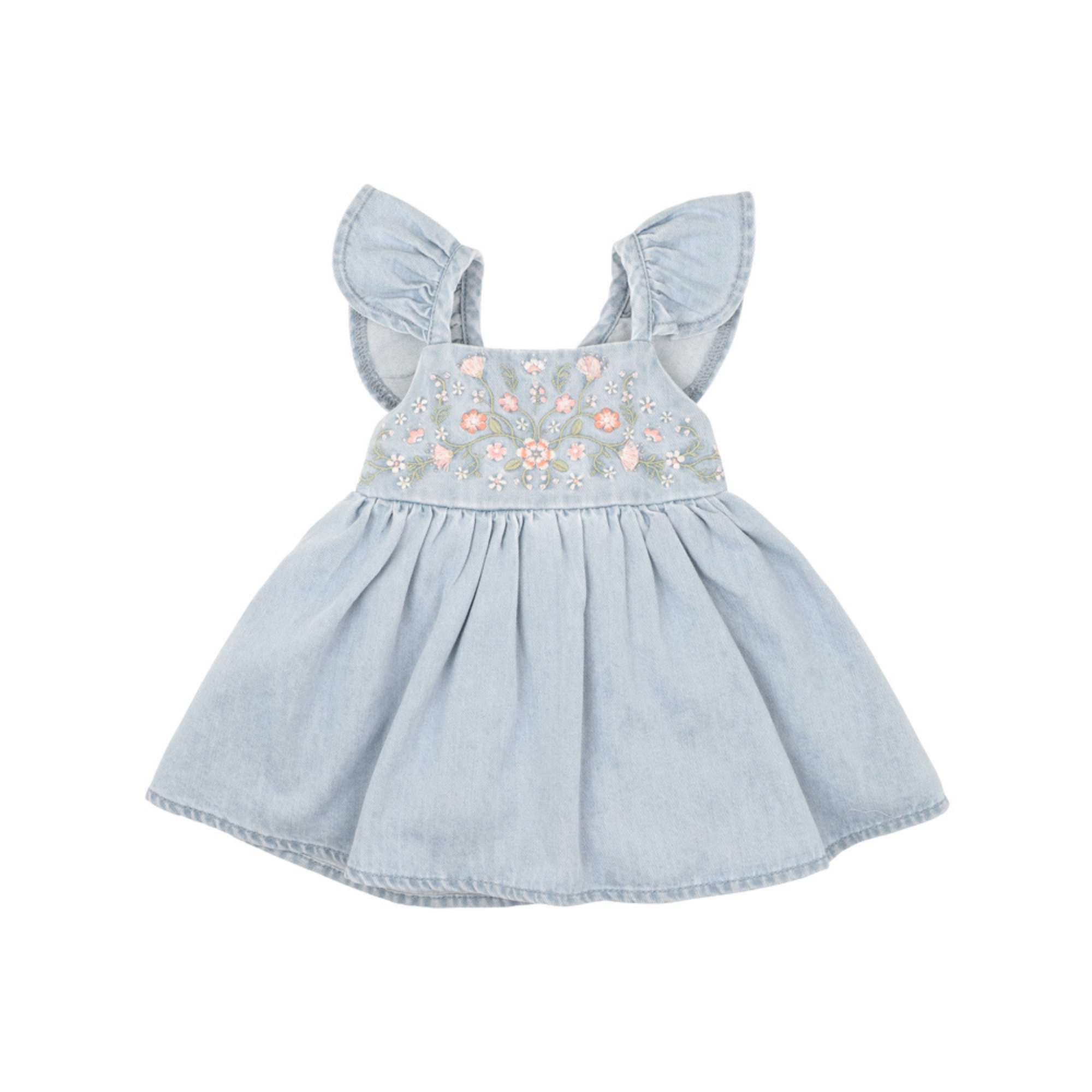 Fox & Finch Palm Cove Denim Embroidered Pinafore Dress - Light Blue