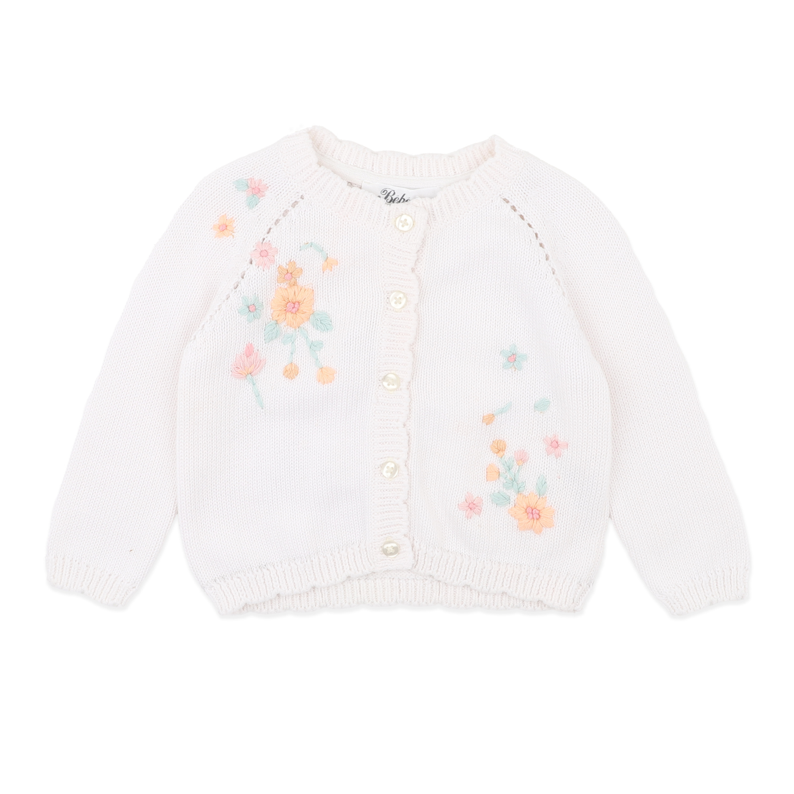 Bebe Fern Hand Emb. Organic Cardigan - Cloud