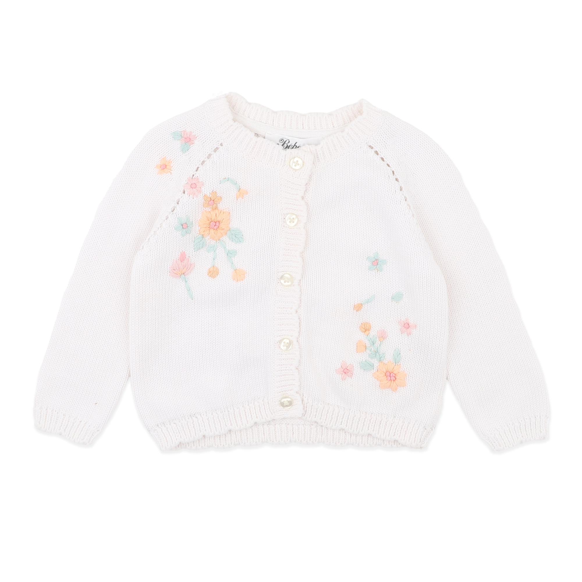 Bebe Fern Hand Emb. Organic Cardigan - Cloud