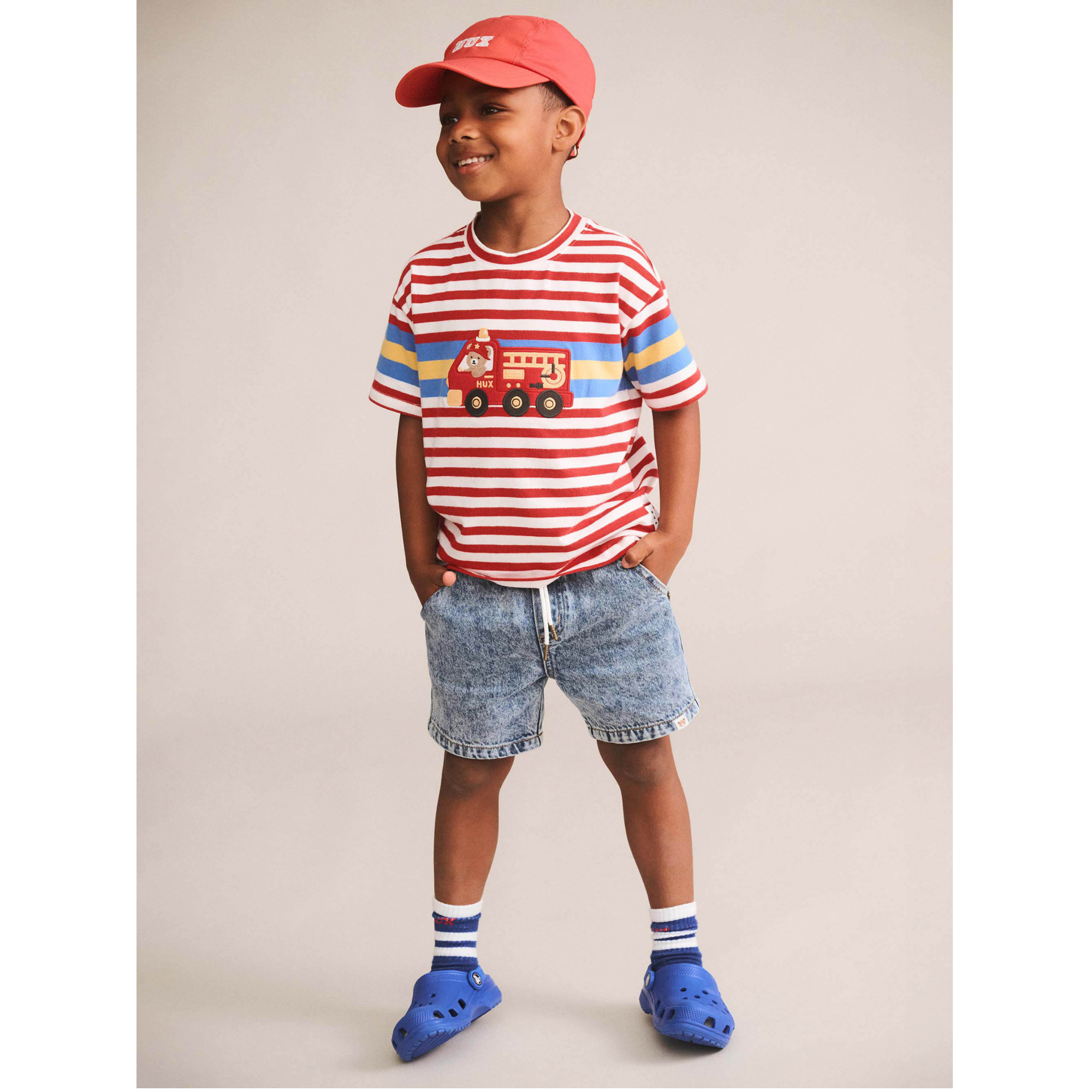 Huxbaby Fireman Hux Stripe Tee - Racer Red /Almond Milk