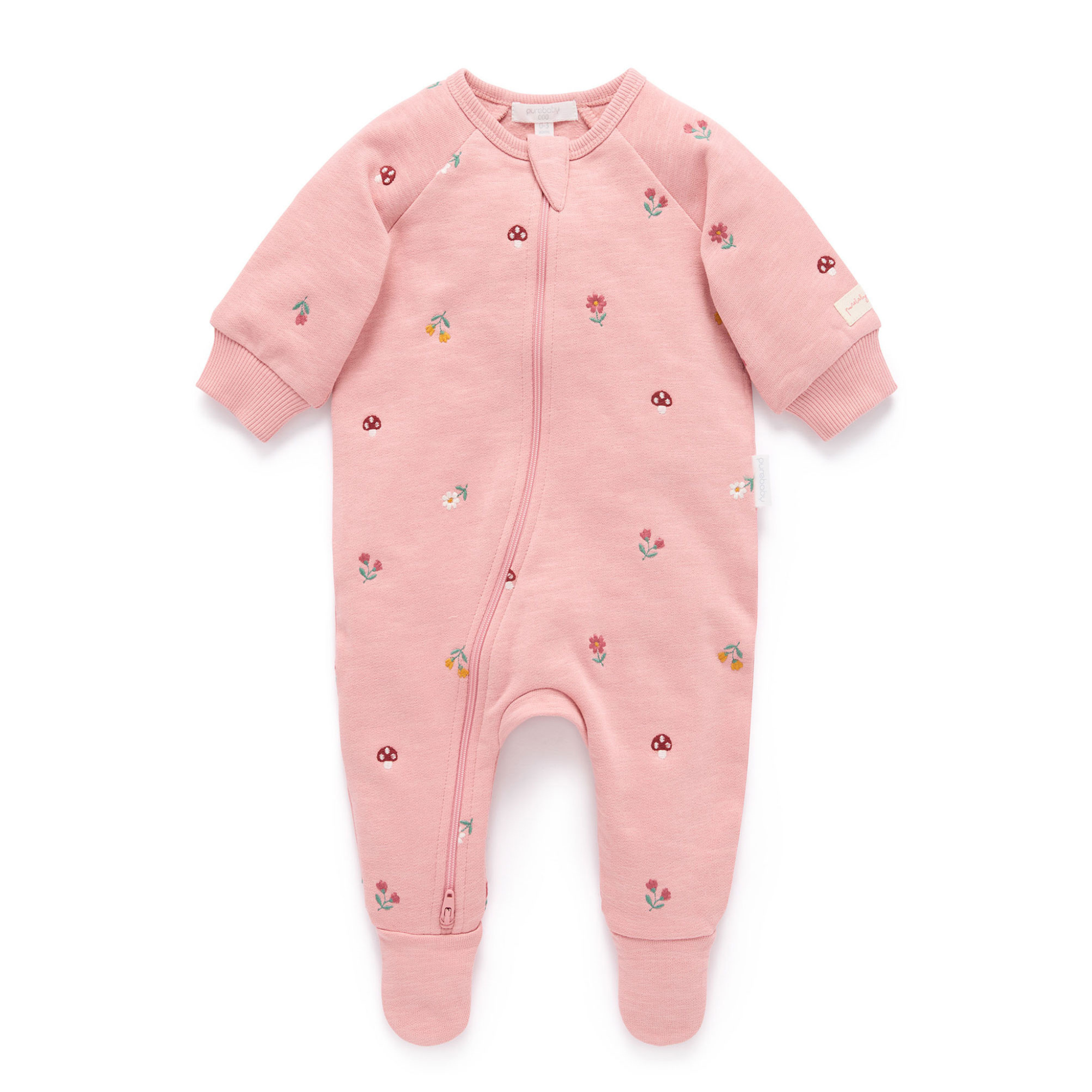 Purebaby Embroidered Fleece Growsuit -  Blush Forest Broderie