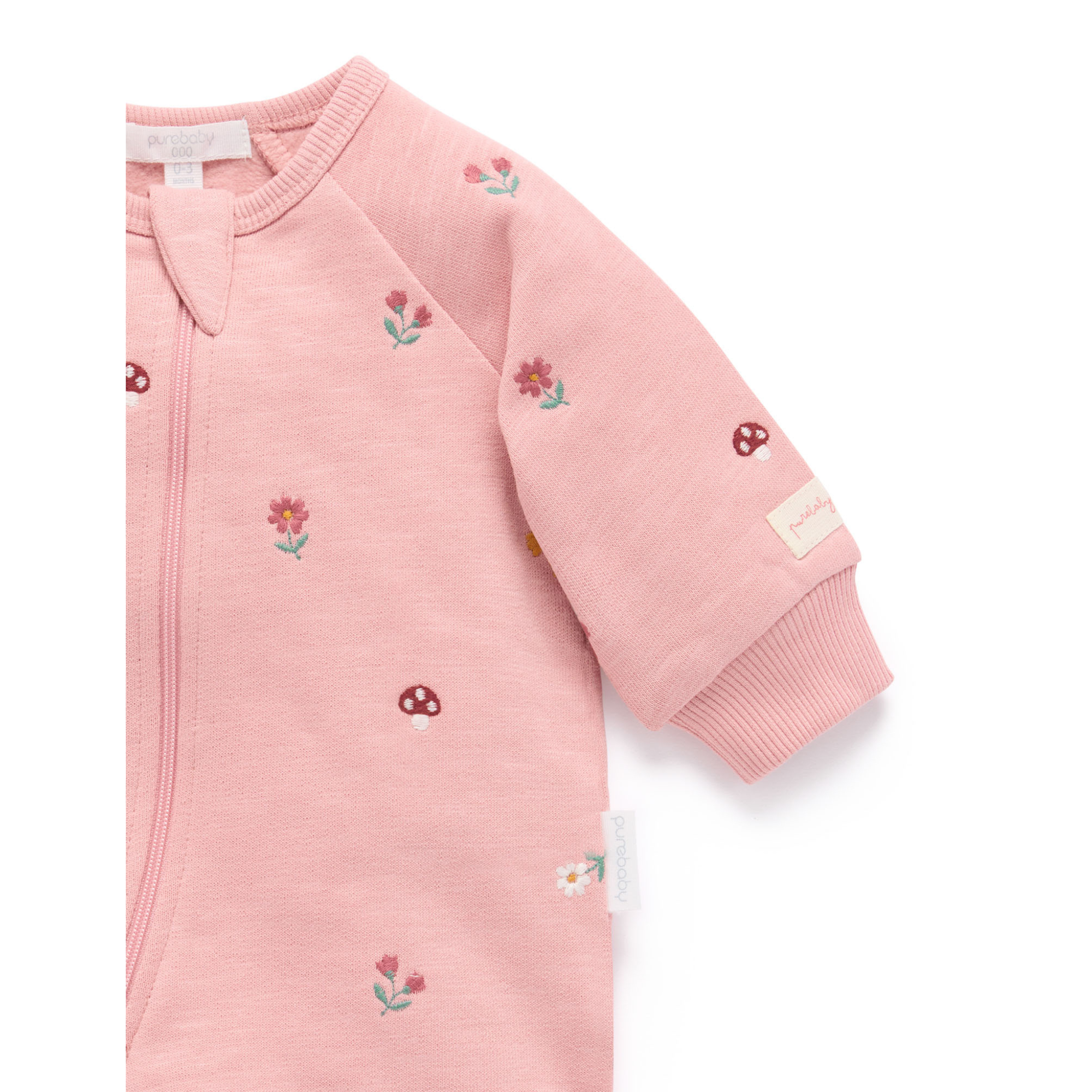 Purebaby Embroidered Fleece Growsuit -  Blush Forest Broderie