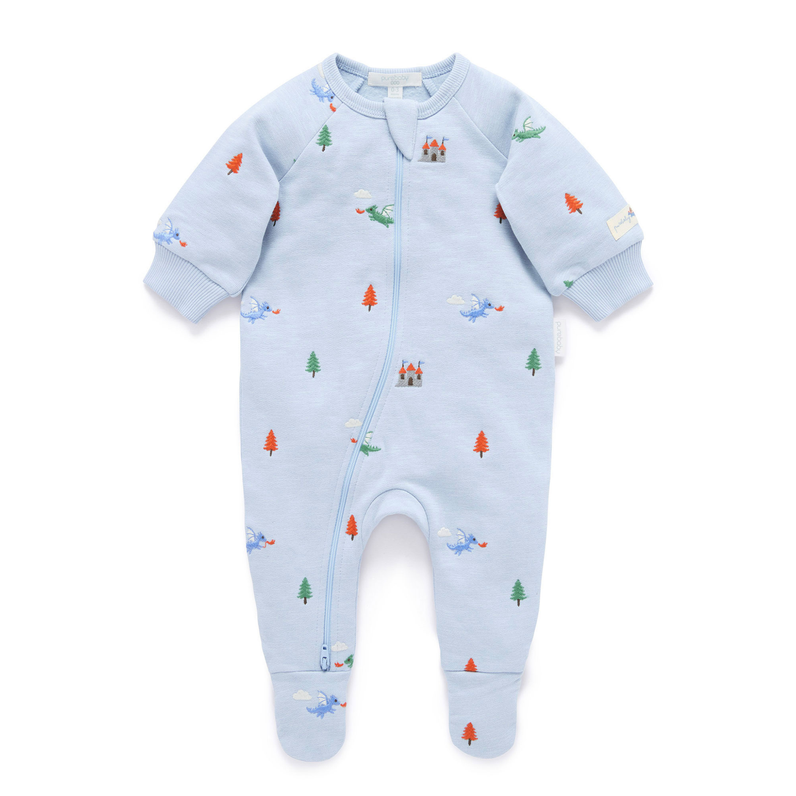 Purebaby Embroidered Fleece Growsuit -  Dragon Broderie