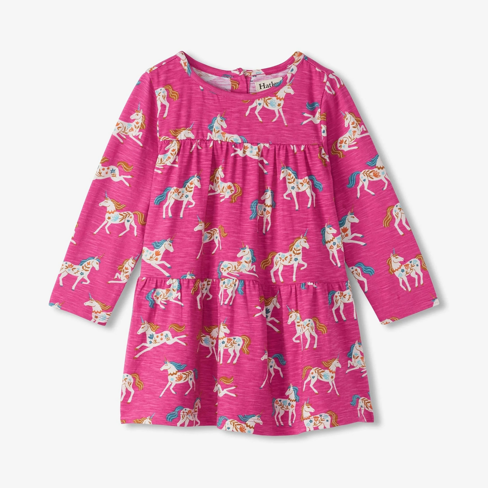 New Pre-Order Hatley Folksy Unicorns Gathered Tier Dress - Rose Violet