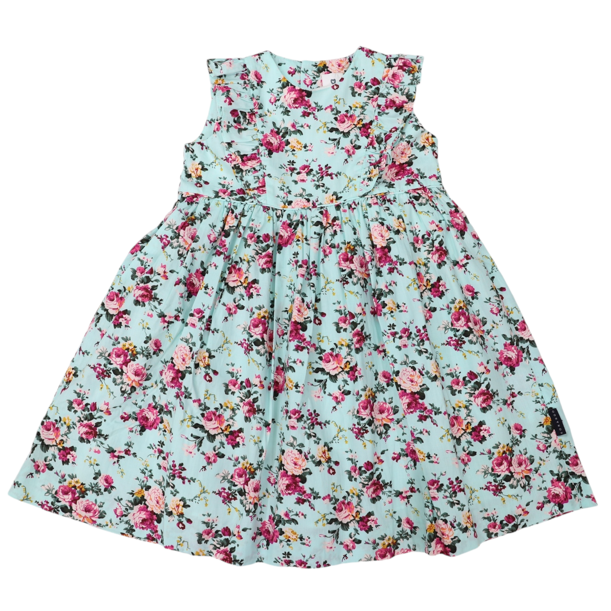 Korango Floral Dress with frill - Aqua