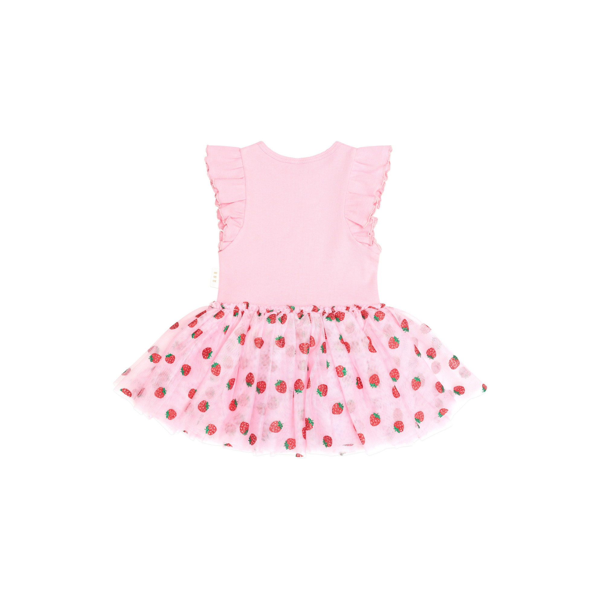 Huxbaby Strawberry Emb S/Slv Tulle Dress - Strawberry Crème
