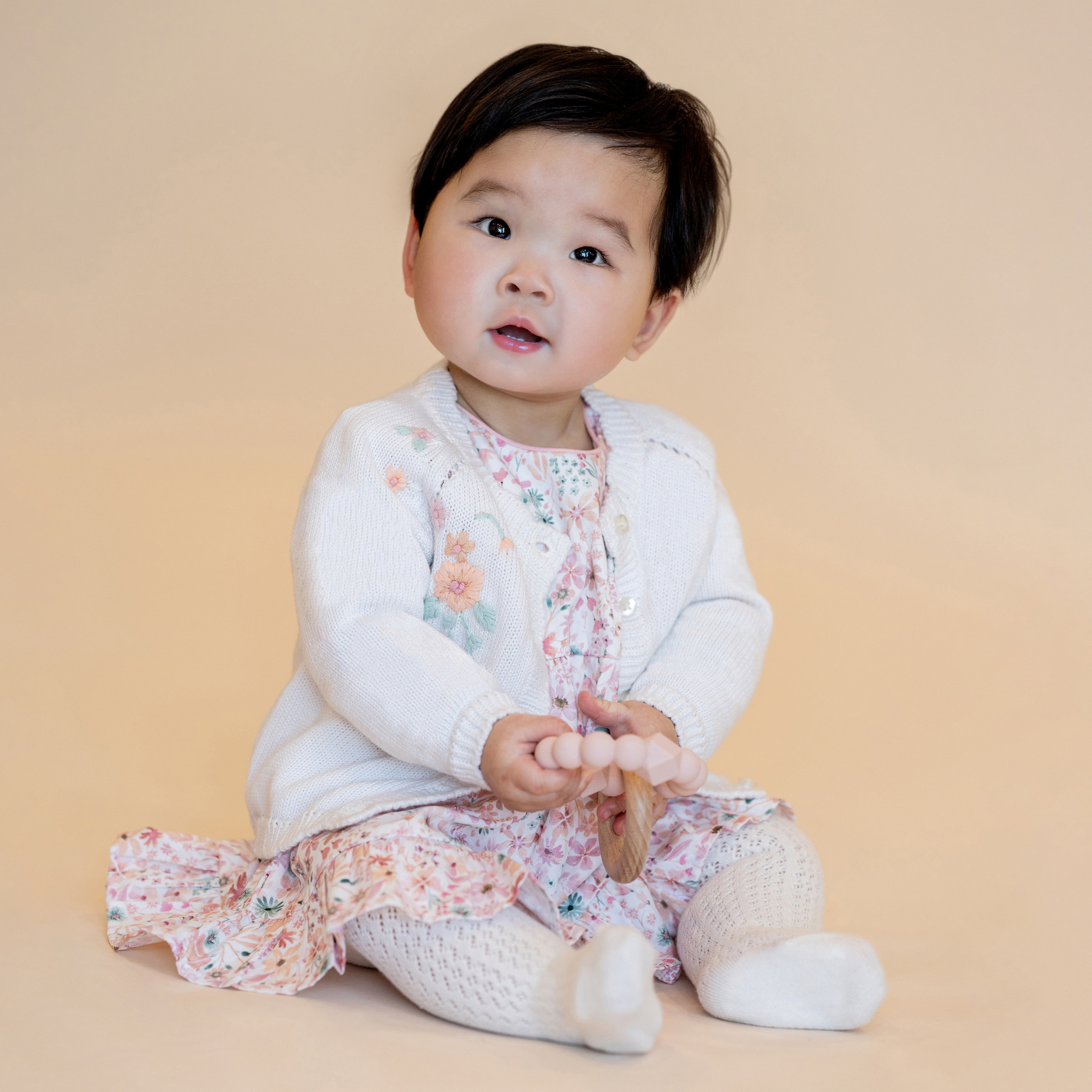 Bebe Fern Hand Emb. Organic Cardigan - Cloud