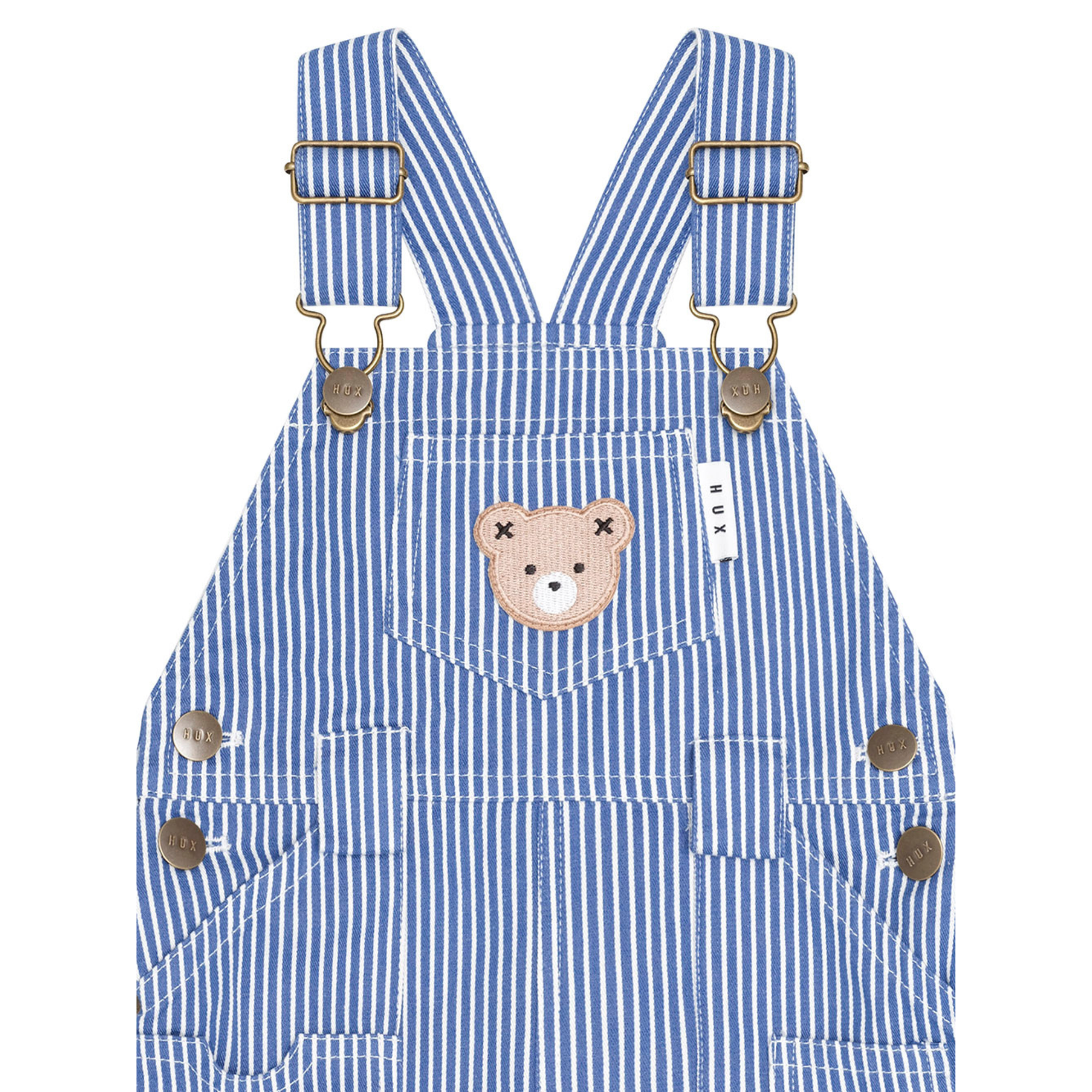 Huxbaby Cobalt Stripe Carpenter Shortall - Cobalt/ Almond Milk Stripe