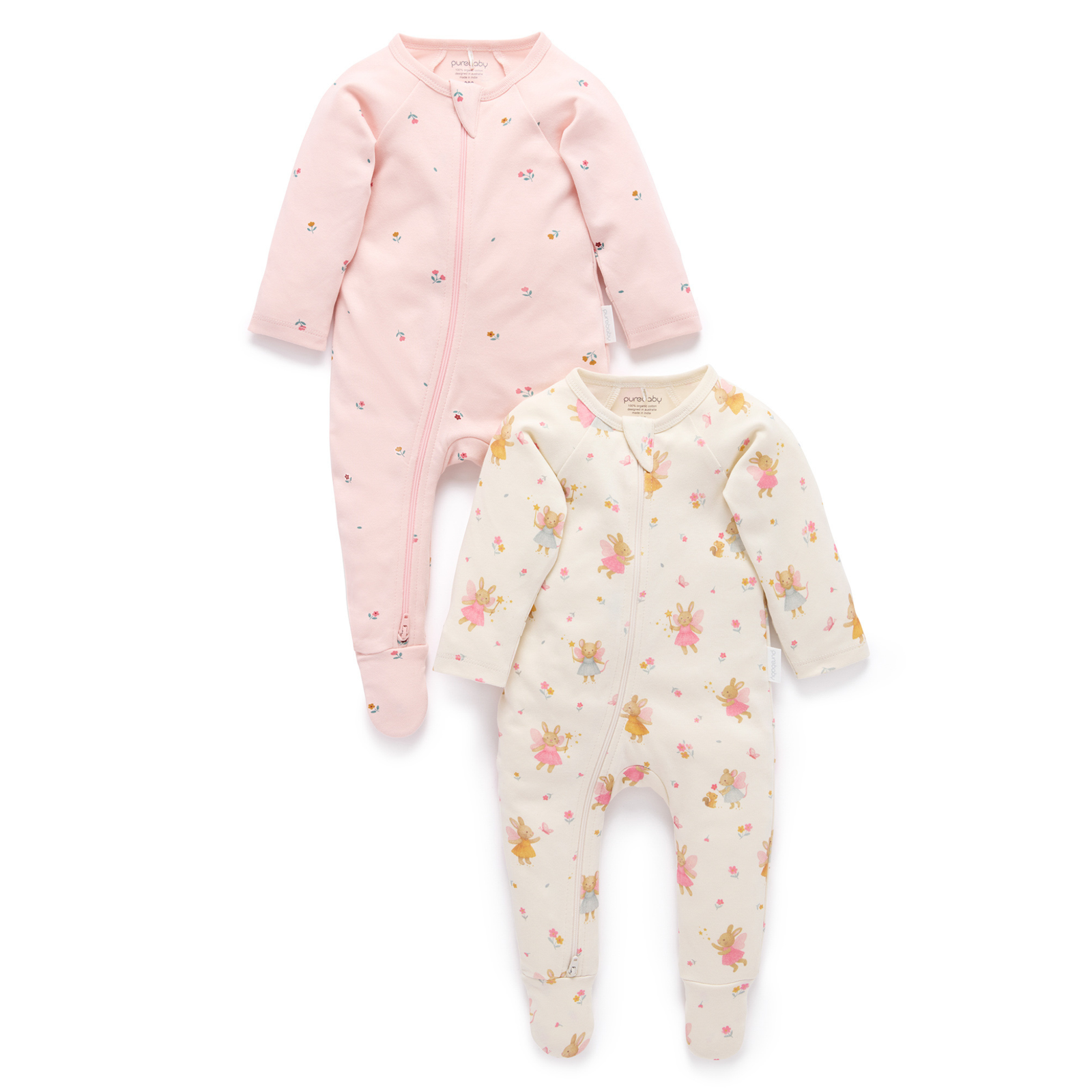 Purebaby 2 Pack Zip Growsuit - Cloud Little Fairies Print