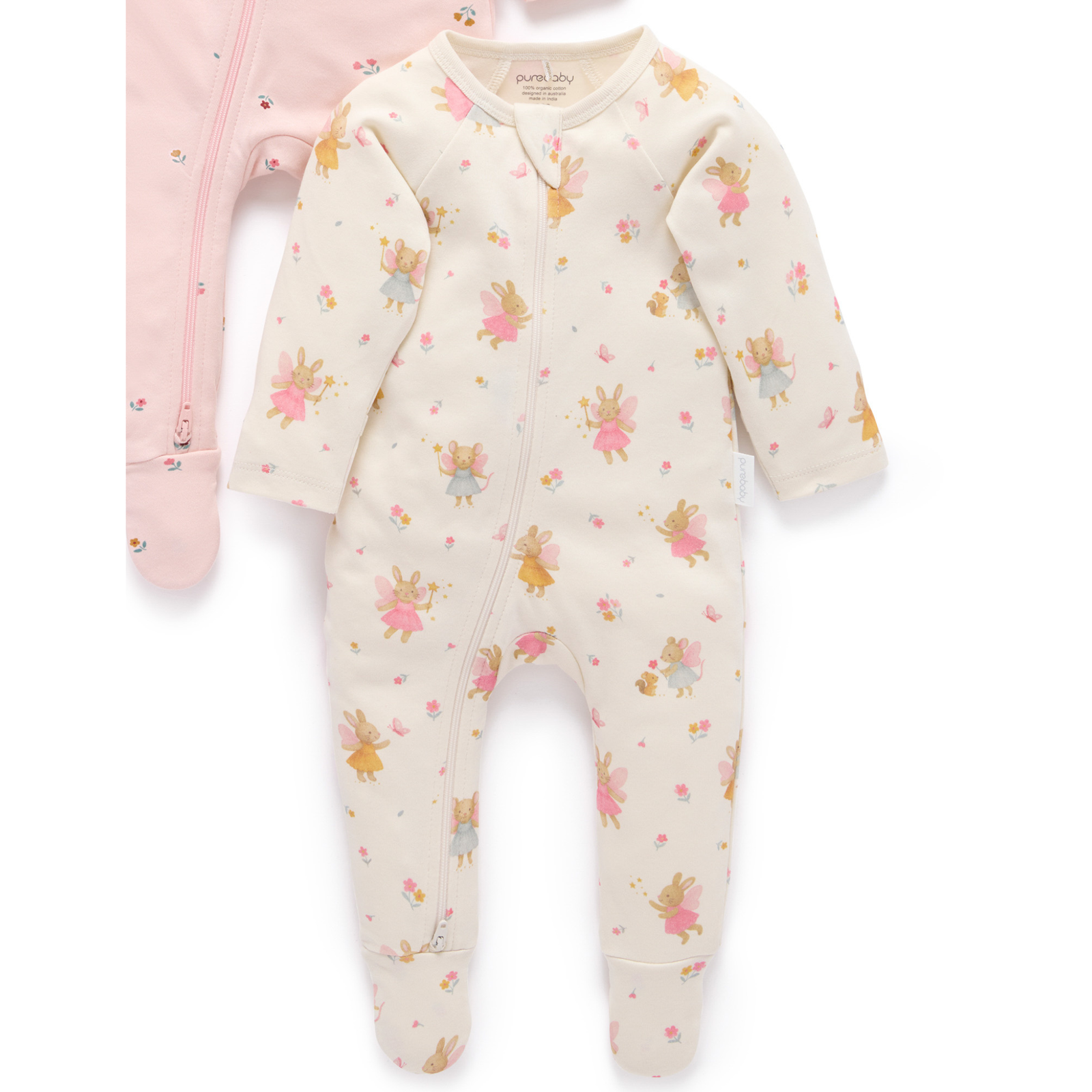 Purebaby 2 Pack Zip Growsuit - Cloud Little Fairies Print