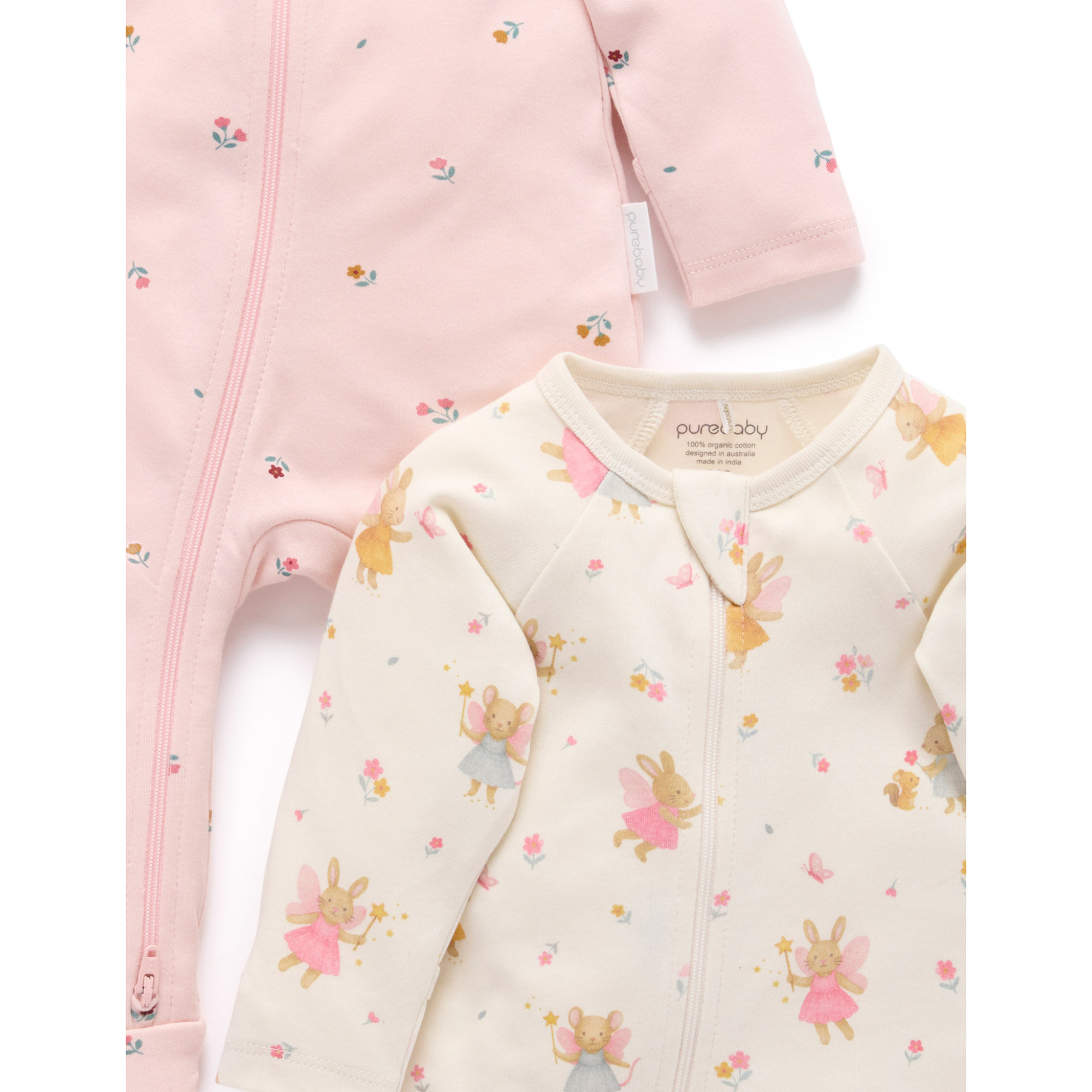 Purebaby 2 Pack Zip Growsuit - Cloud Little Fairies Print