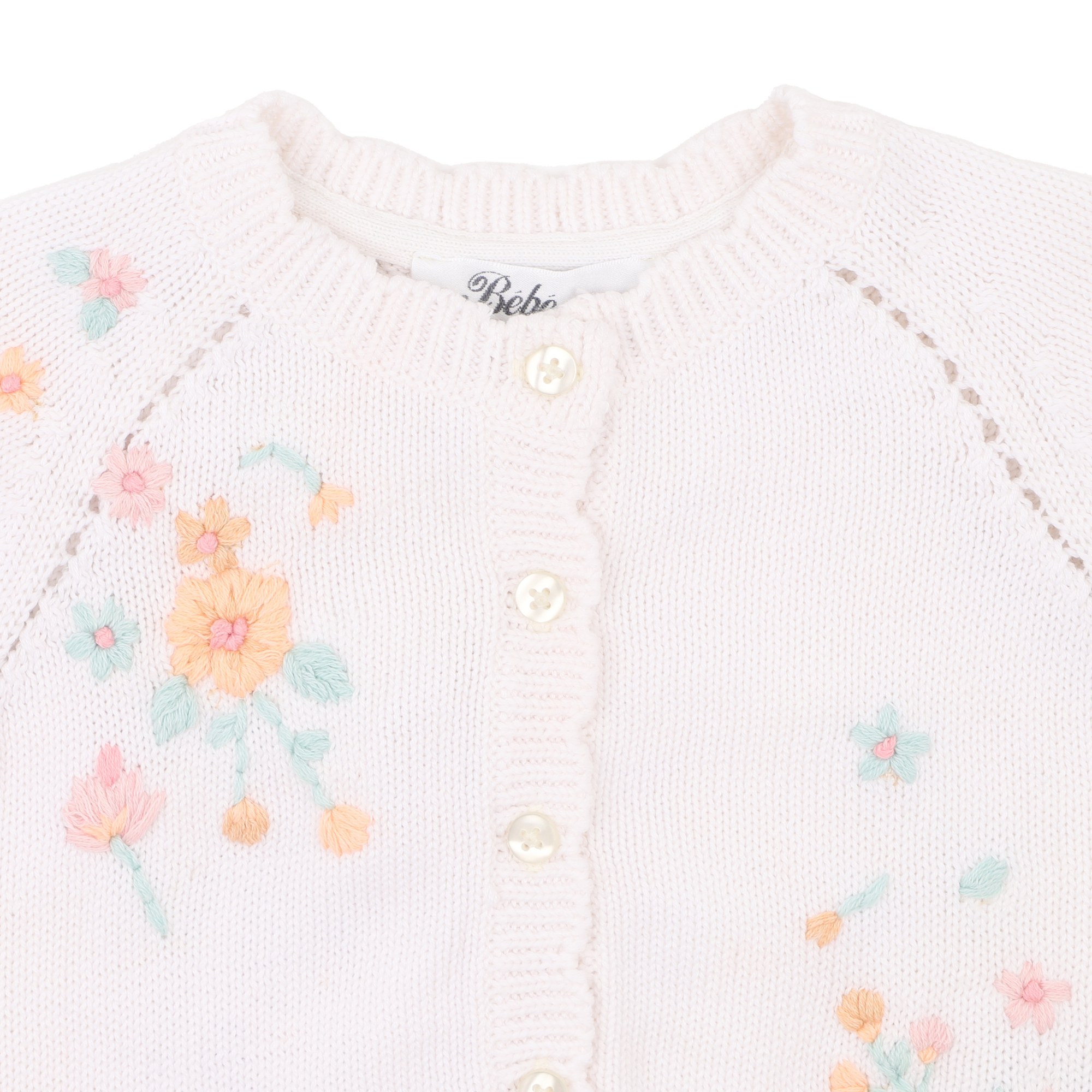 Bebe Fern Hand Emb. Organic Cardigan - Cloud