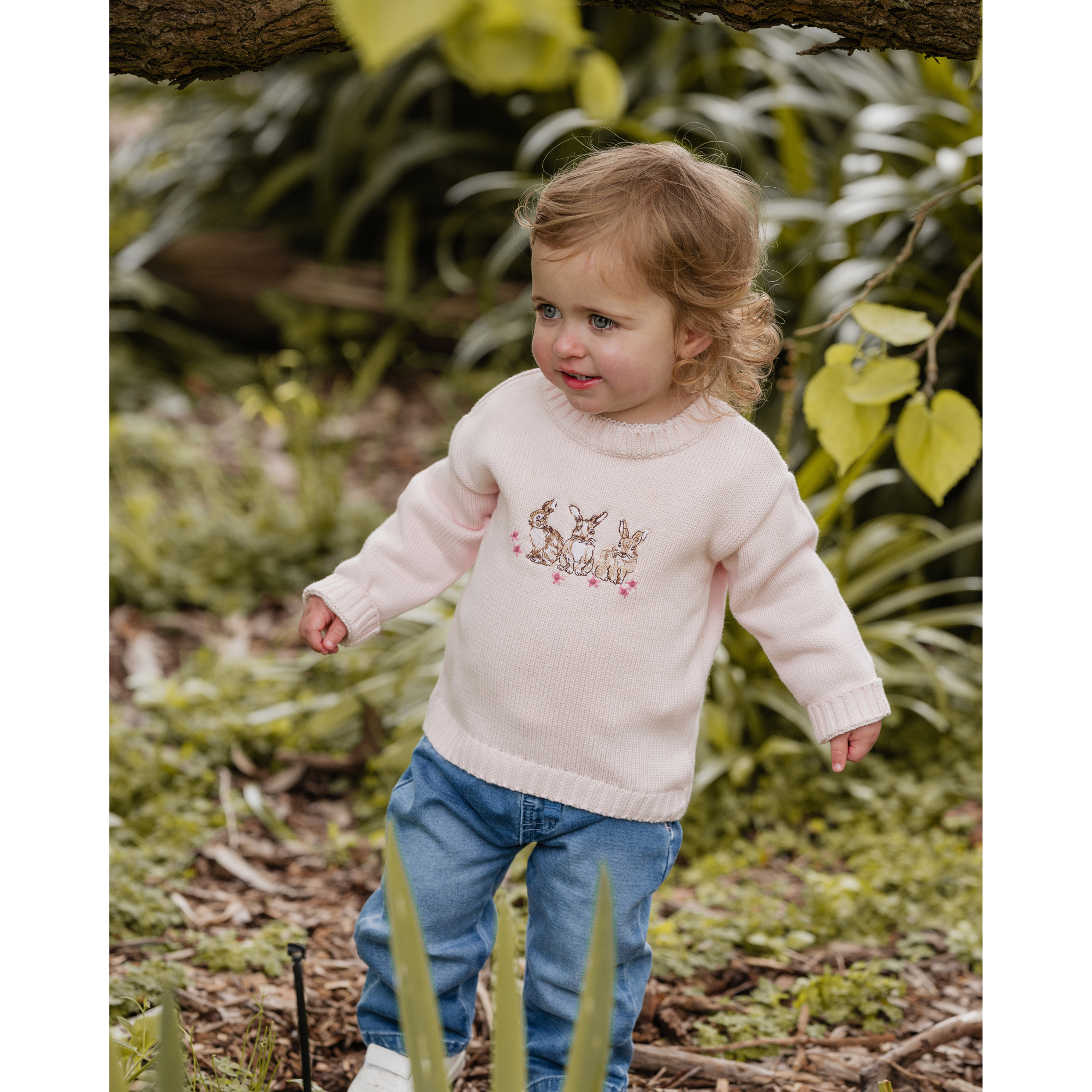 Bebe Winnie emb. Bunny knitted jumper - Pale pink