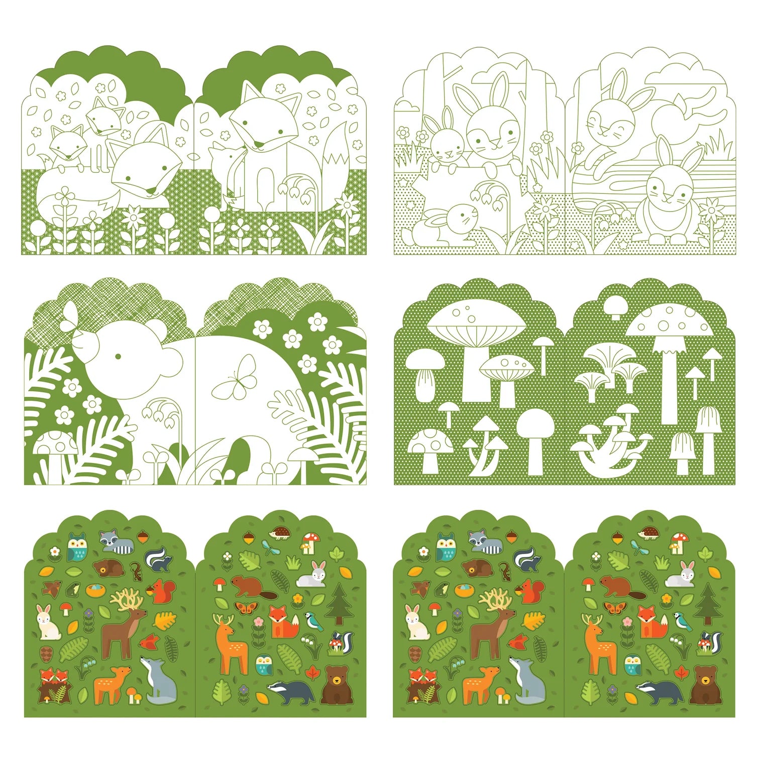 Petit Collage Colouring Book with Sticker - Woodland Animals Green