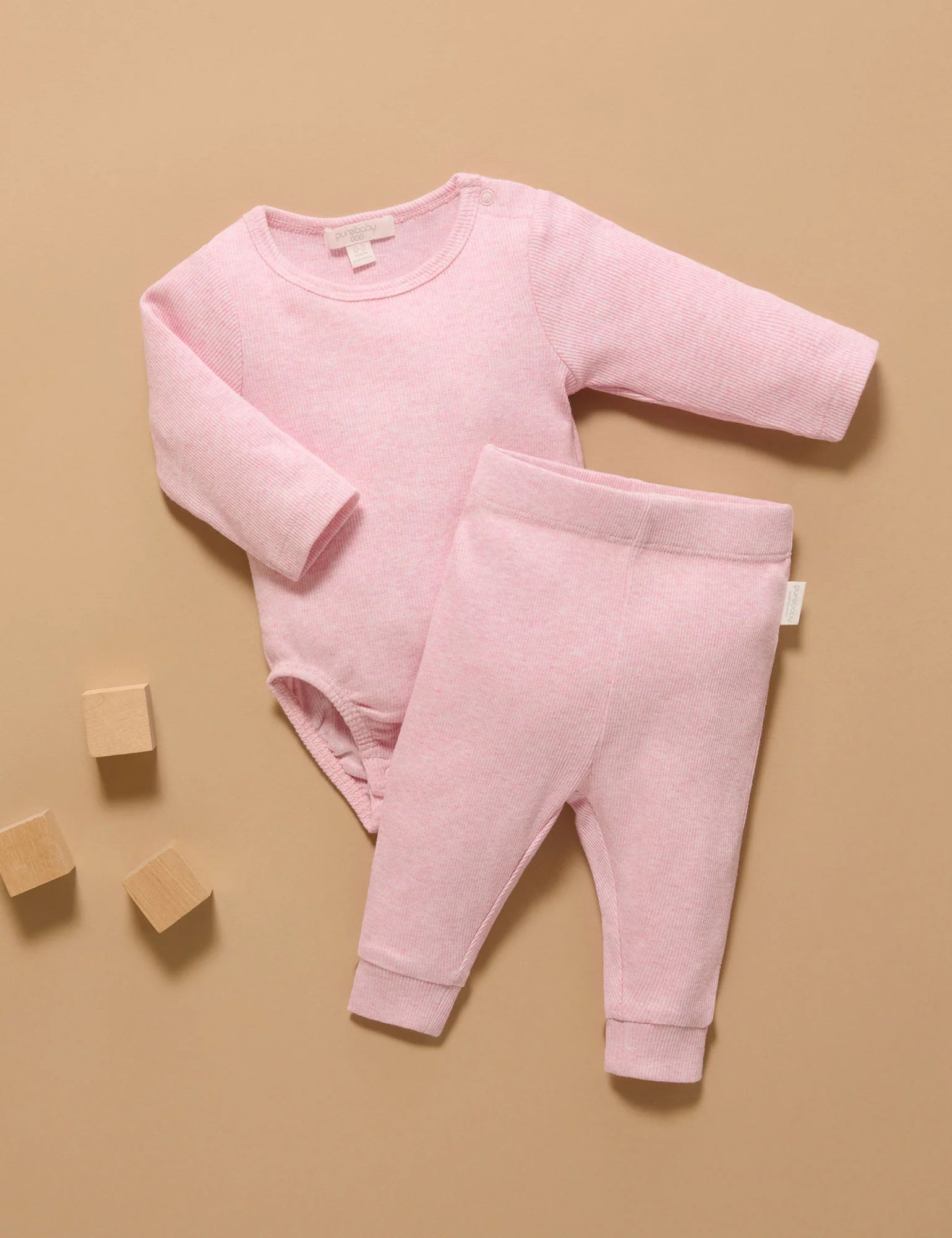 Purebaby Ribbed Leggings - Pale Pink Melange
